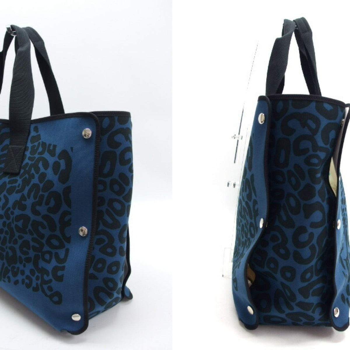 Hermes Black Blue Canvas Tote Bag (Pre-Owned)