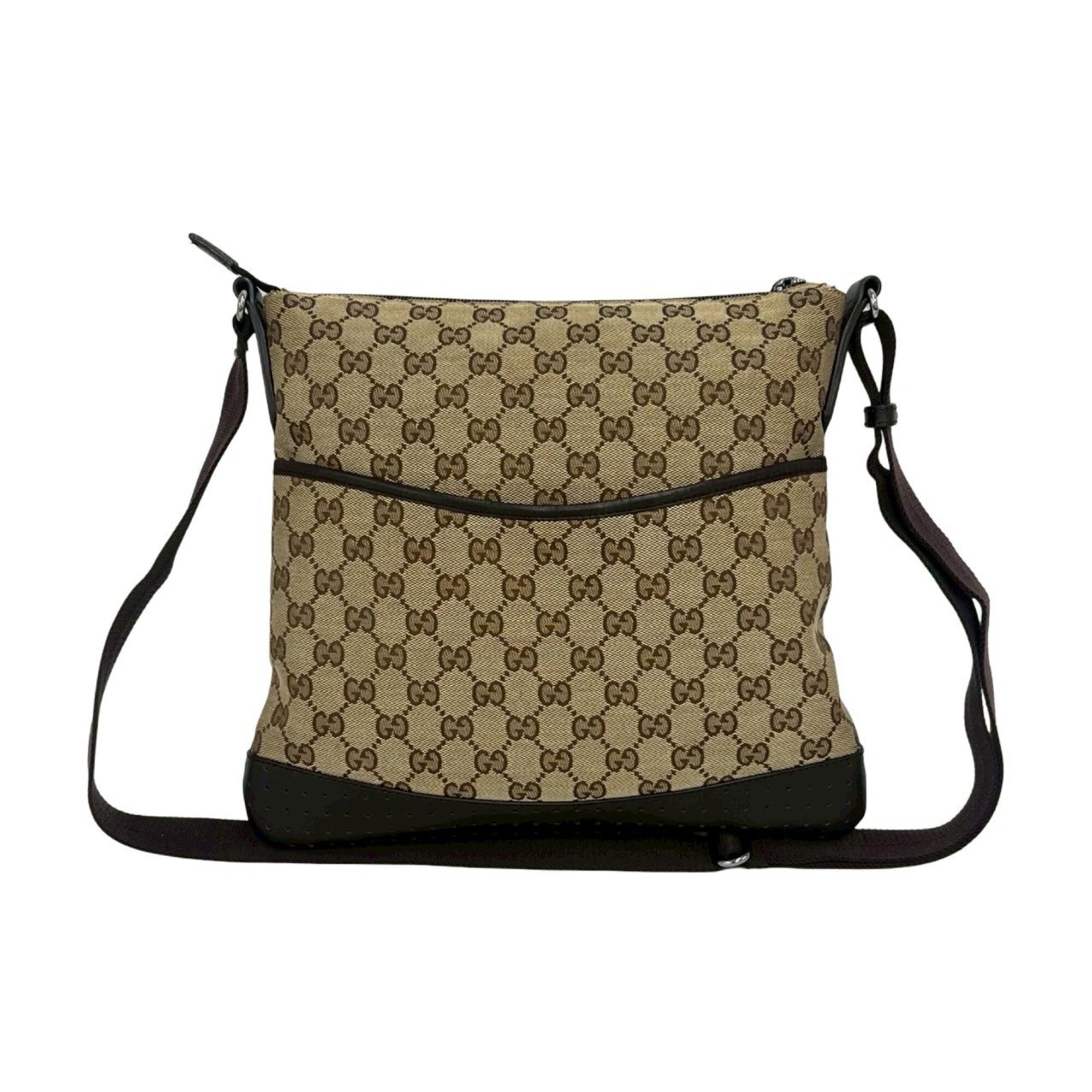 Gucci Beige Brown Canvas Leather Shoulder Bag (Pre-Owned)