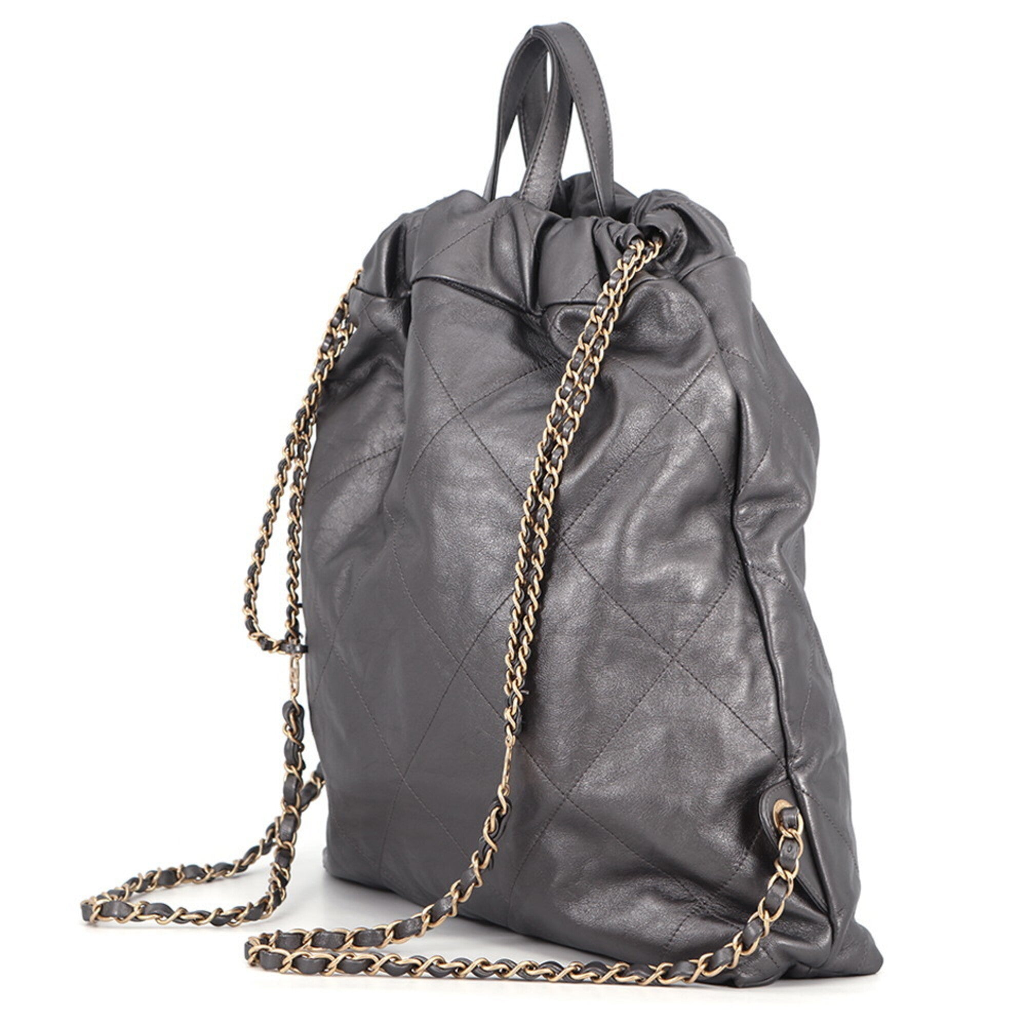 Chanel Gray Leather Handbag (Pre-Owned)