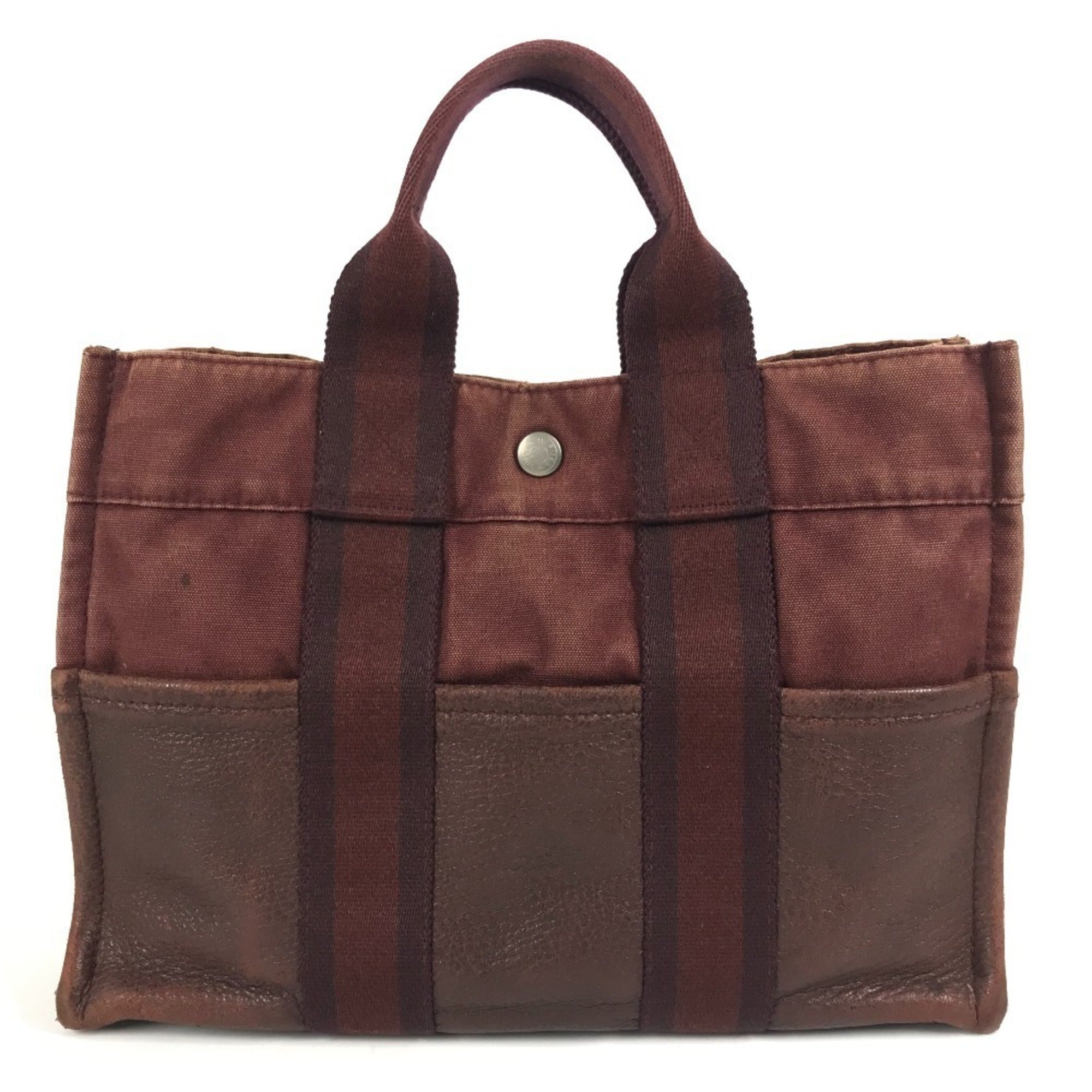 Hermes Red Color Wine Canvas Leather Handbag Tote Bag (Pre-Owned)