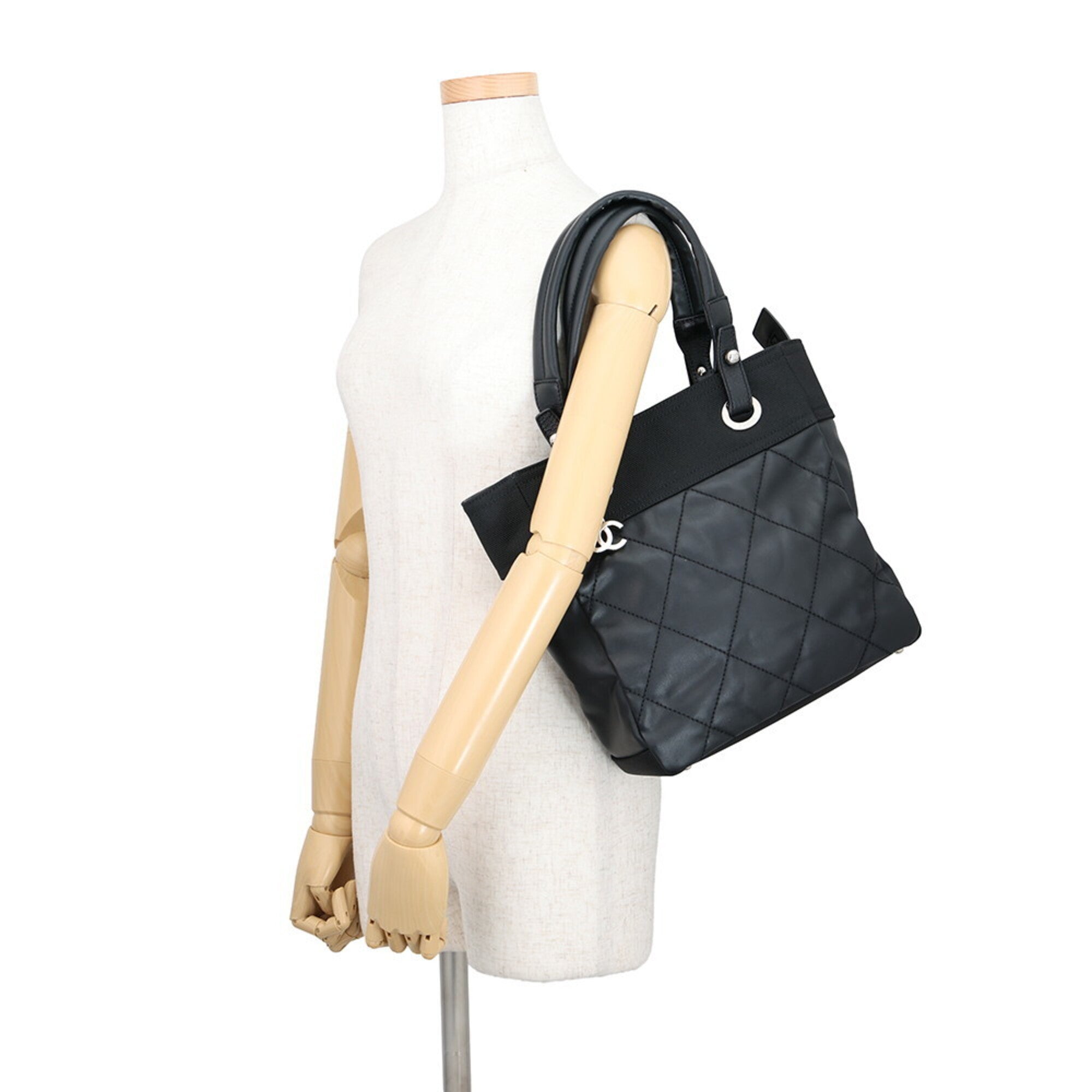 Chanel Matelasse Black Pvc Leather Handbag Tote Bag (Pre-Owned)