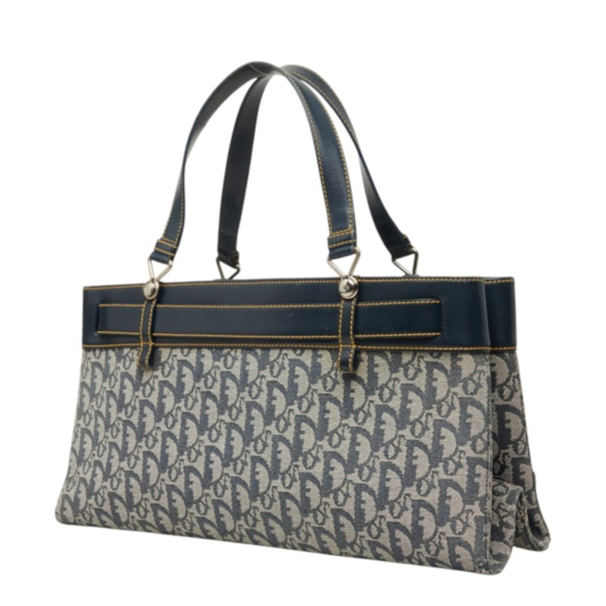 Christian Dior Trotter Navy Leather Jacquard Handbag (Pre-Owned)
