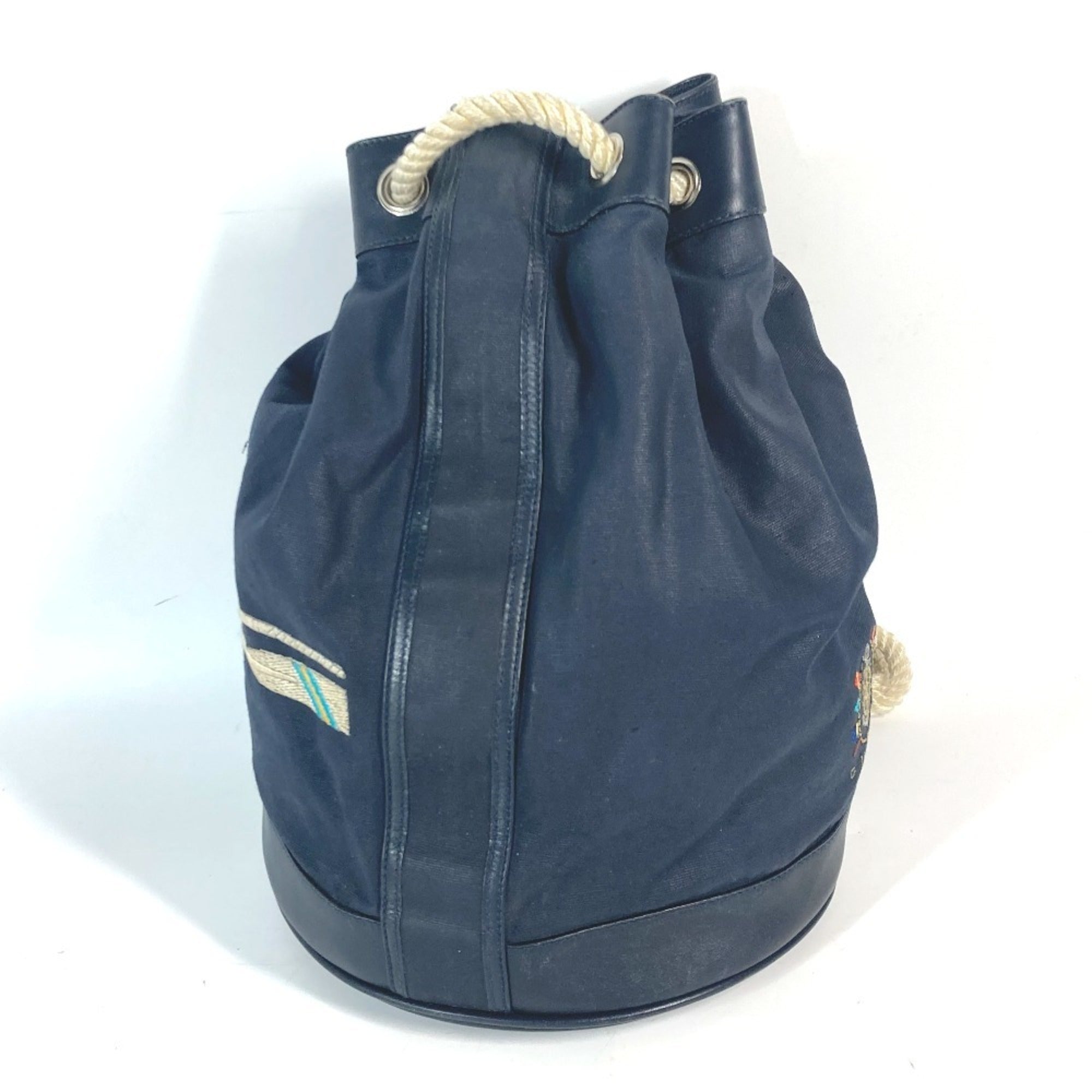 Gucci Navy Coated Canvas Leather Shoulder Bag (Pre-Owned)