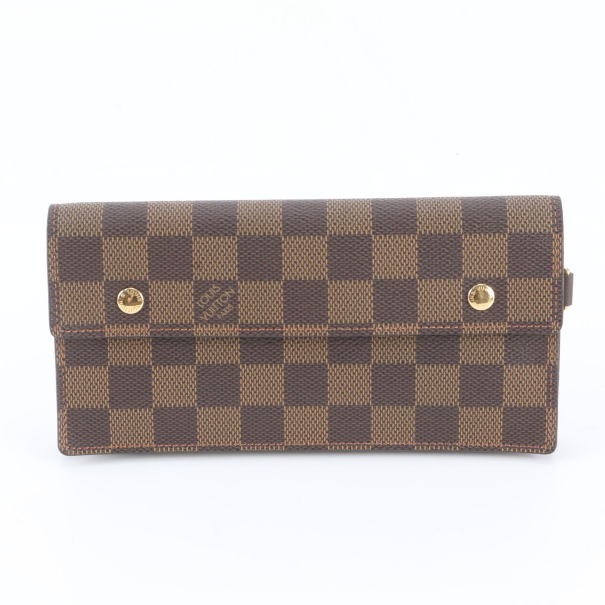 Louis Vuitton Brown Leather Coated Canvas Long Wallet (Bi-Fold) (Pre-Owned)