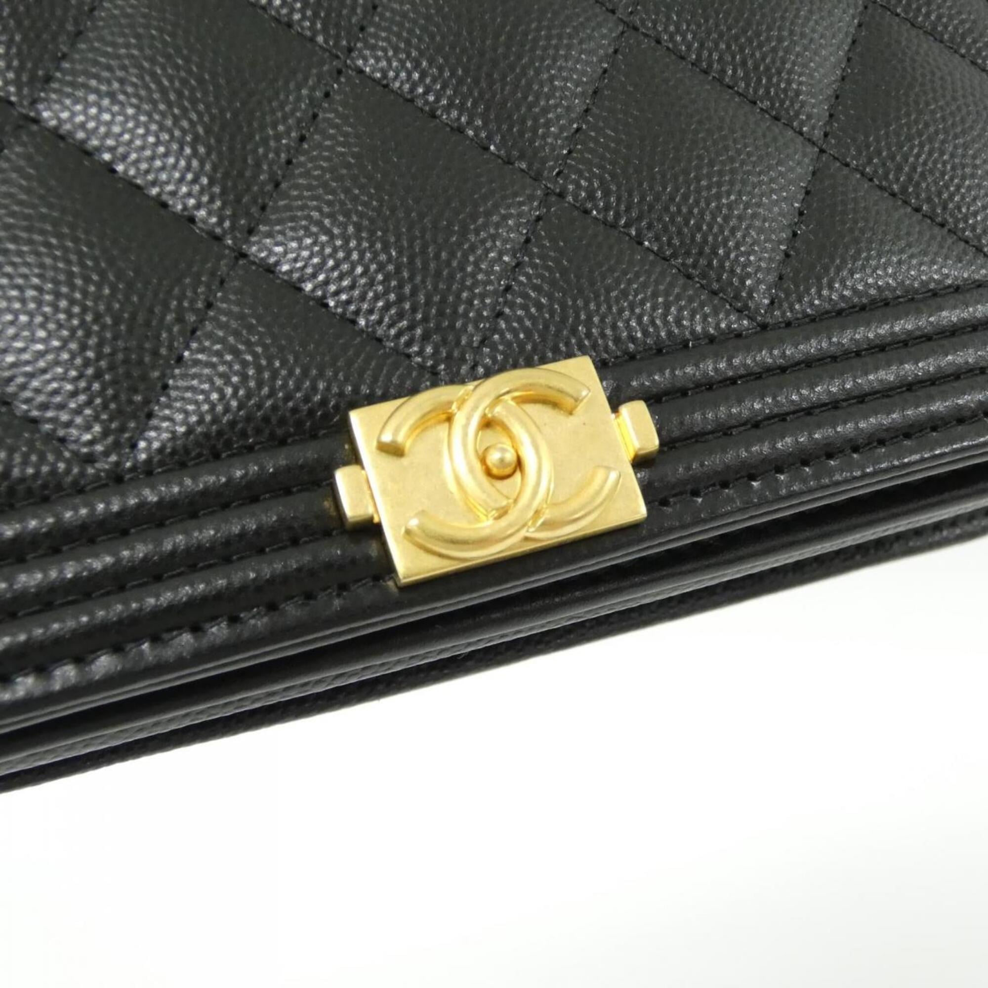 Chanel Black Grained Calfskin Chain/Shoulder Wallet (Pre-Owned)