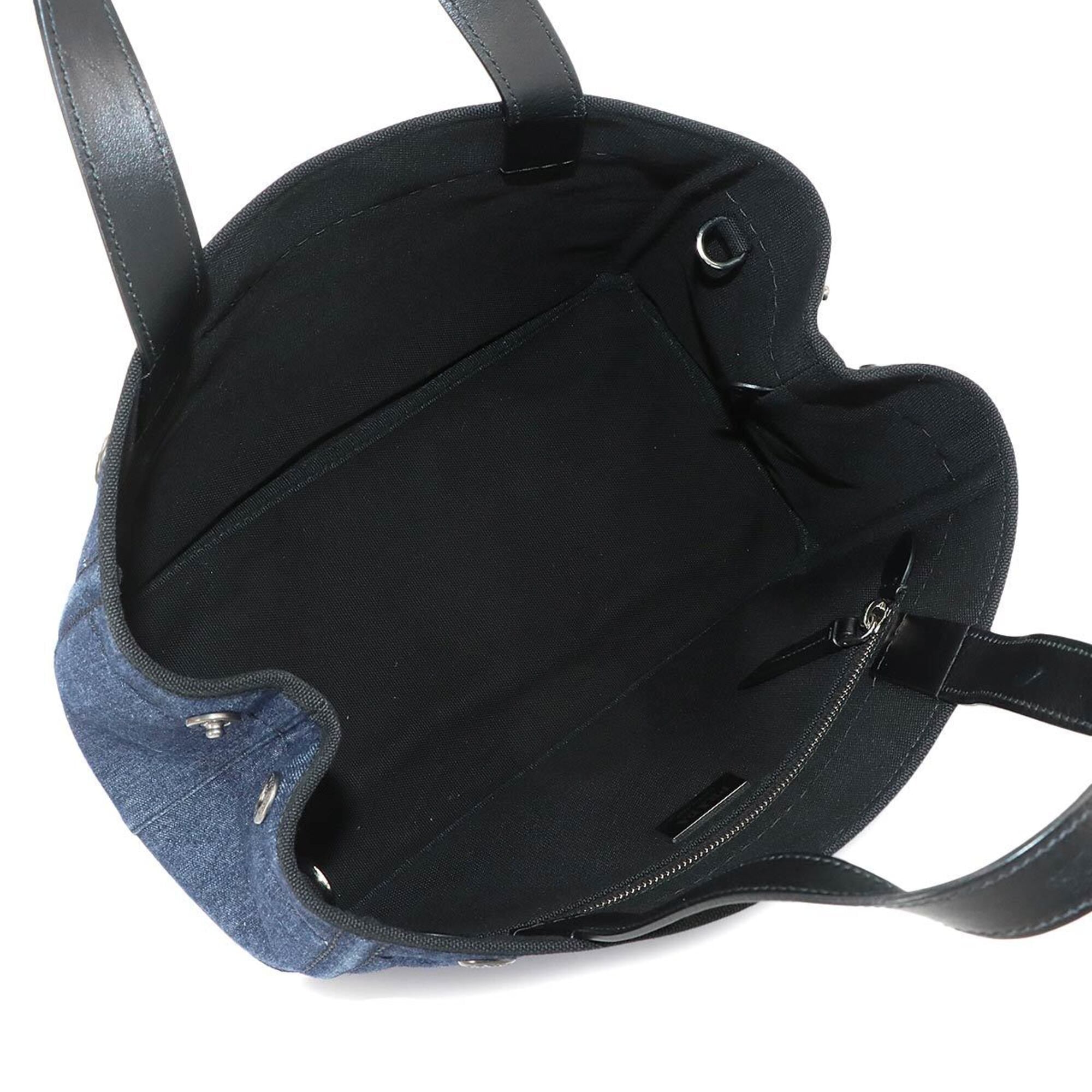 Prada Black Blue Denim Leather Handbag Shoulder Bag (Pre-Owned)