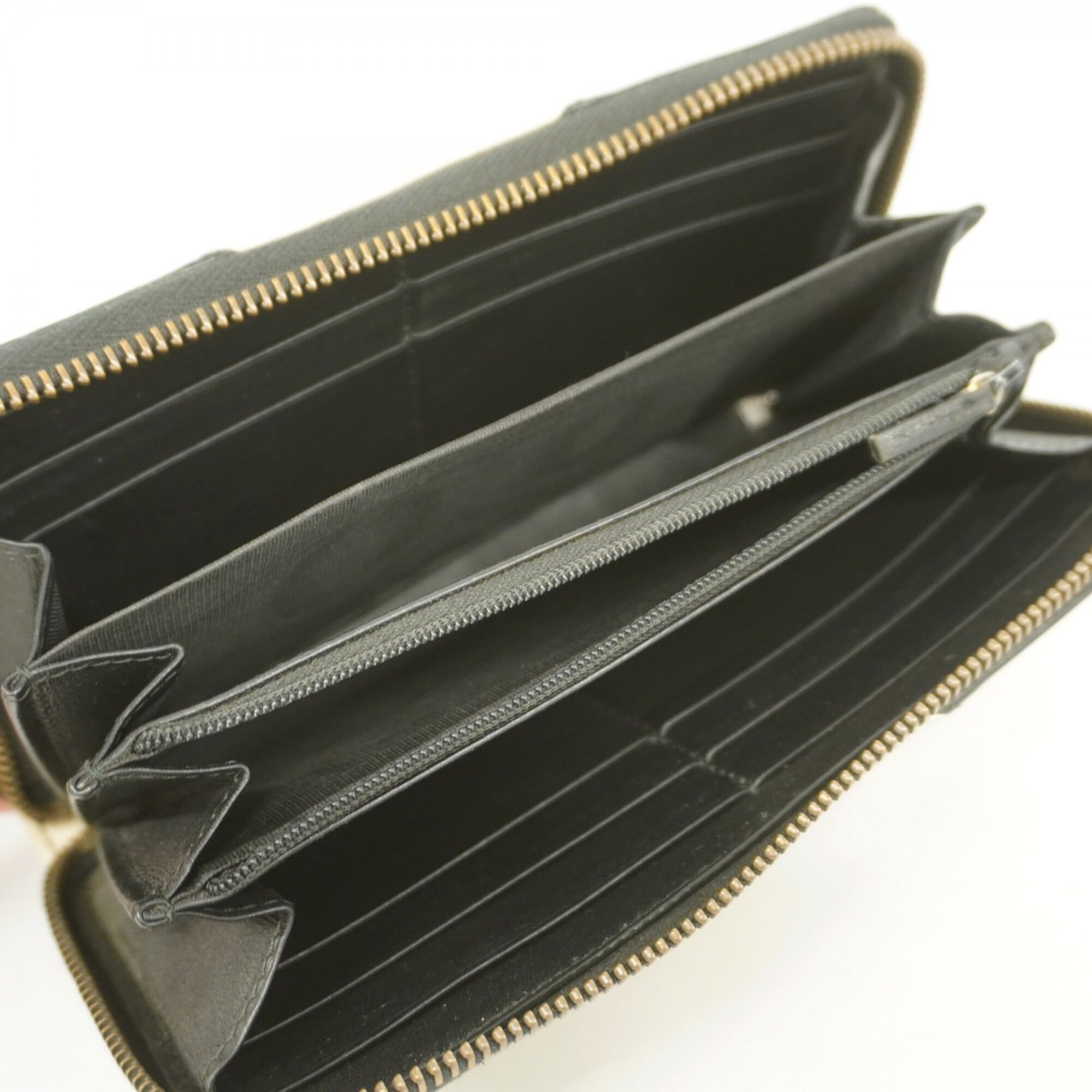 Gucci Black White Leather Long Wallet (Bi-Fold) (Pre-Owned)