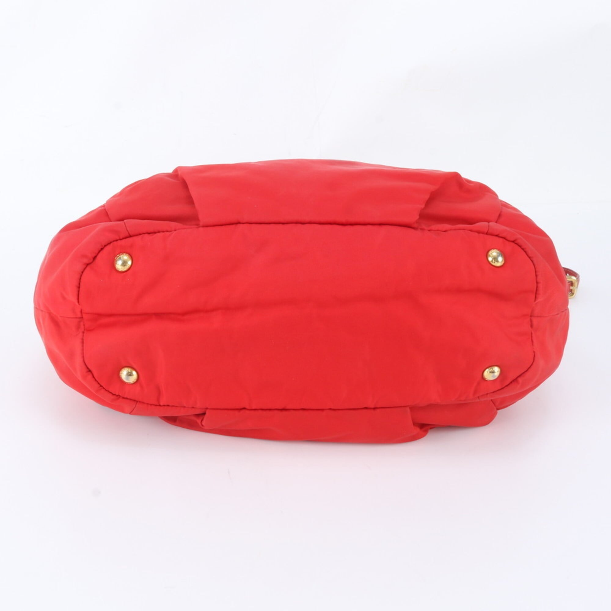Prada Red Color Nylon Leather Shoulder Bag Tote Bag (Pre-Owned)