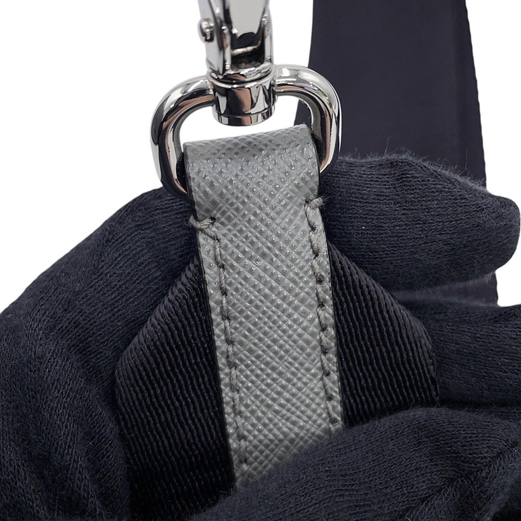 Prada Black Gray Saffiano Triangle Leather Shoulder Bag (Pre-Owned)