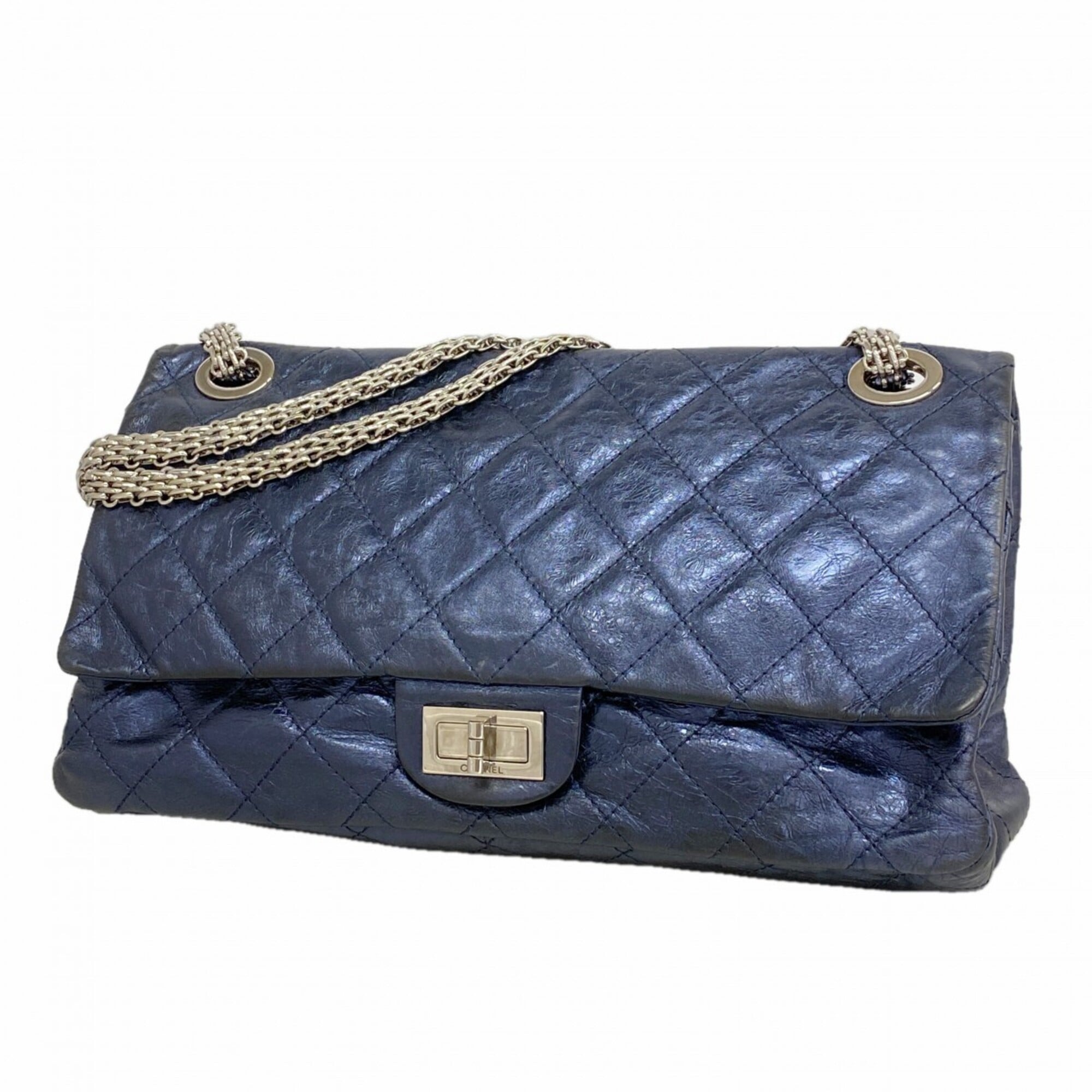 Chanel Metallic Navy Leather Shoulder Bag (Pre-Owned)