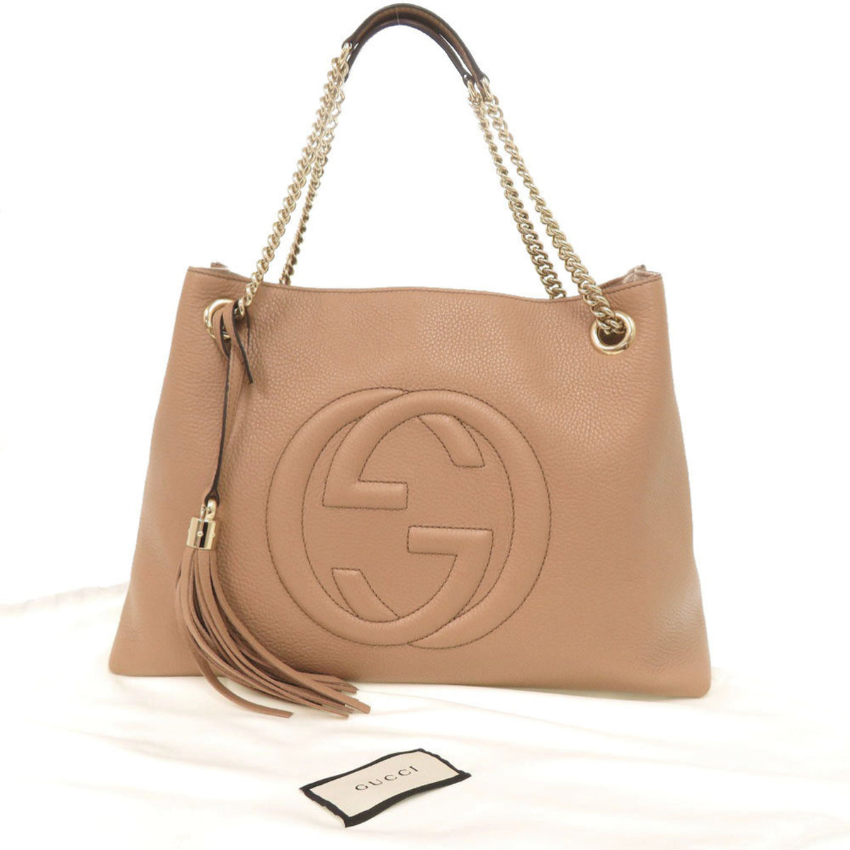 Gucci Beige Leather Shoulder Bag Tote Bag (Pre-Owned)