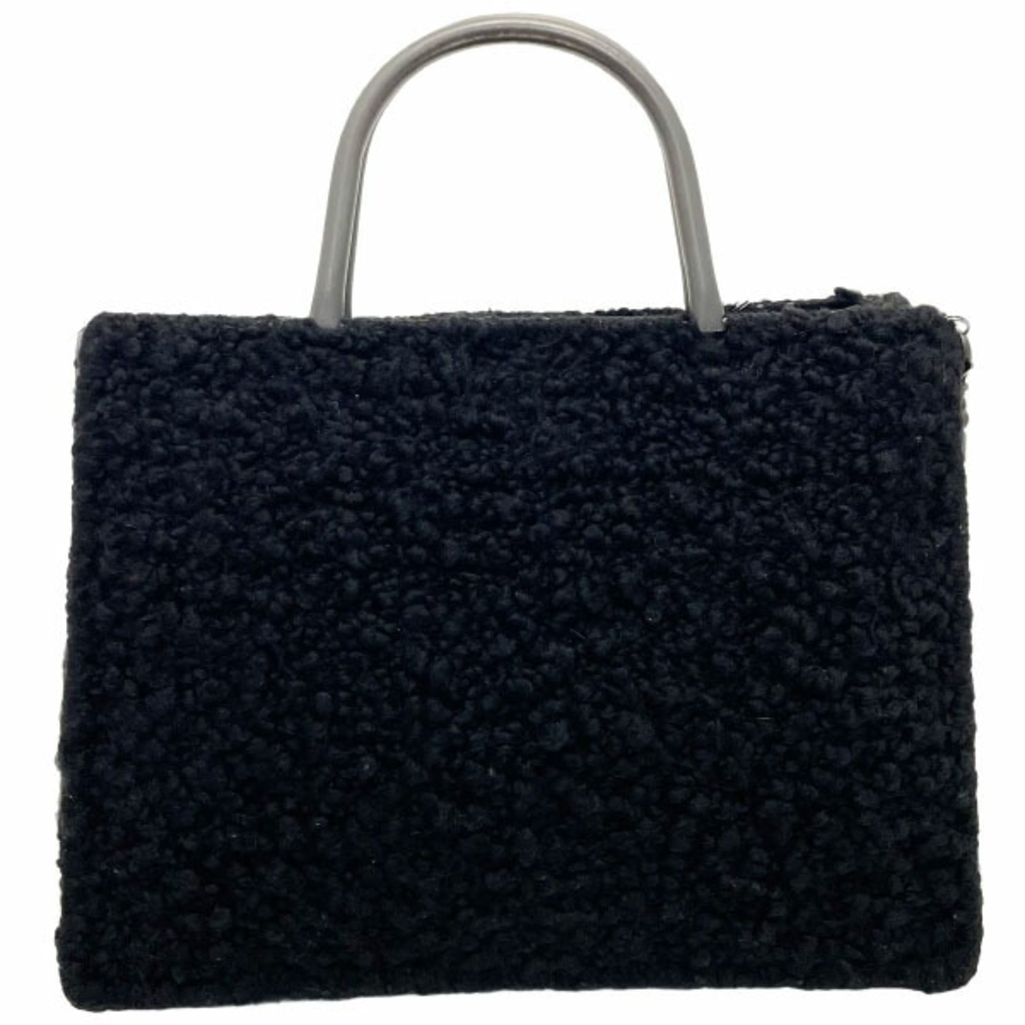 Salvatore Ferragamo Gancini Black Wool Metal Handbag Shoulder Bag Tote Bag (Pre-Owned)
