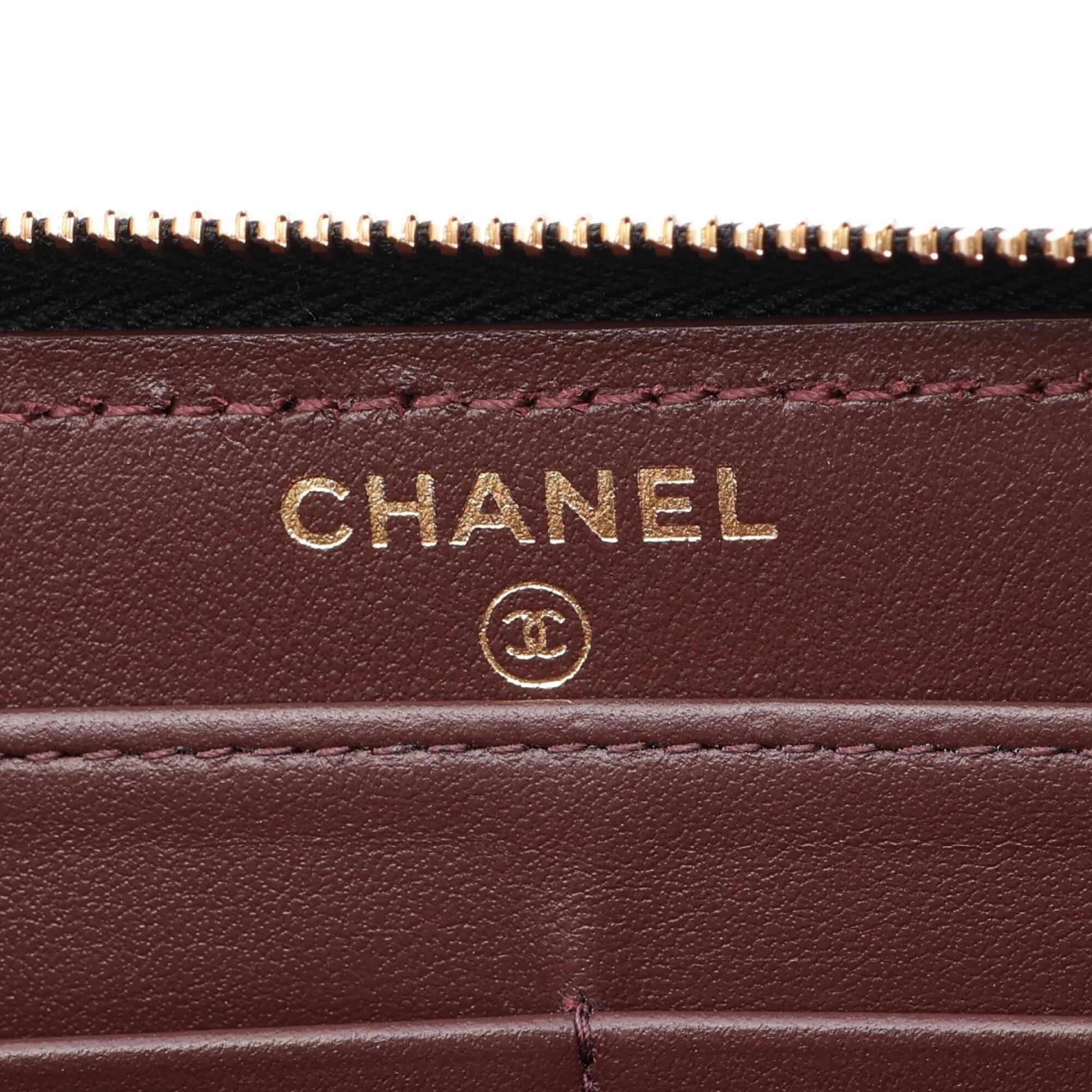 Chanel Black Grained Calfskin Long Wallet (Bi-Fold) (Pre-Owned)