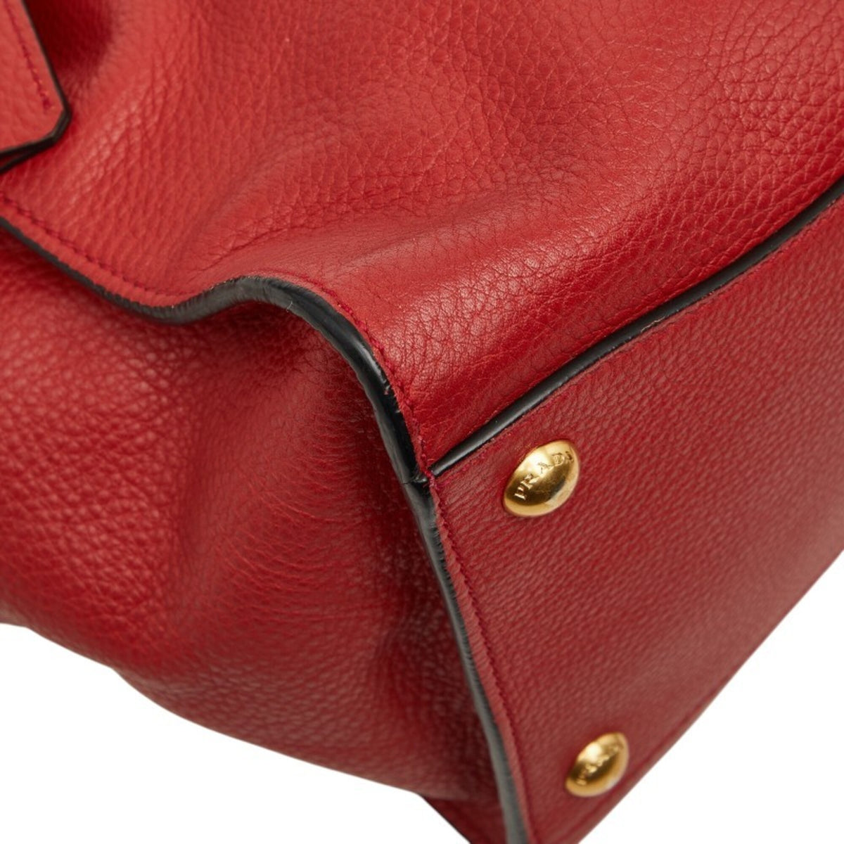 Prada Red Color Leather Handbag Shoulder Bag (Pre-Owned)