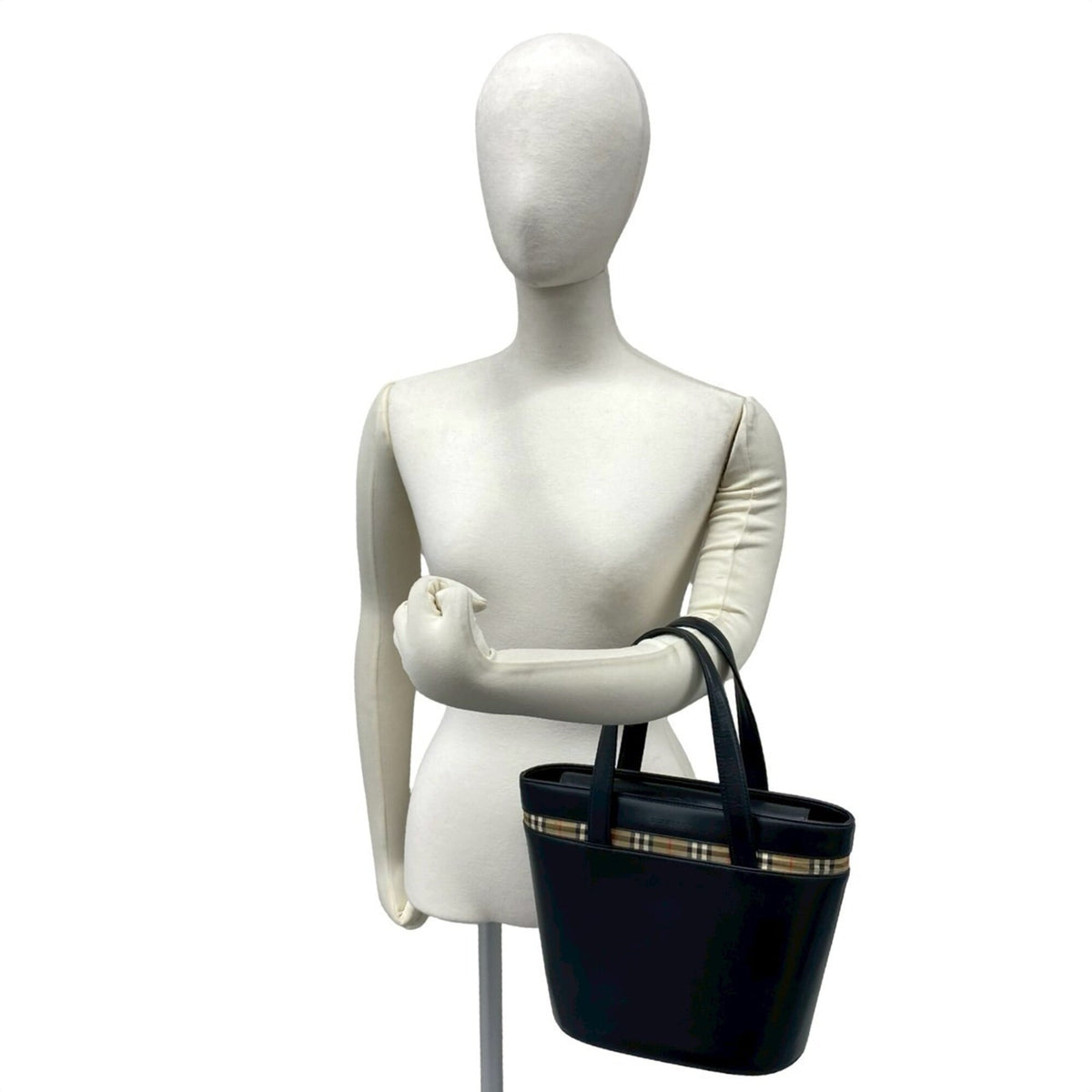 Burberry Beige Black Leather Handbag Tote Bag (Pre-Owned)