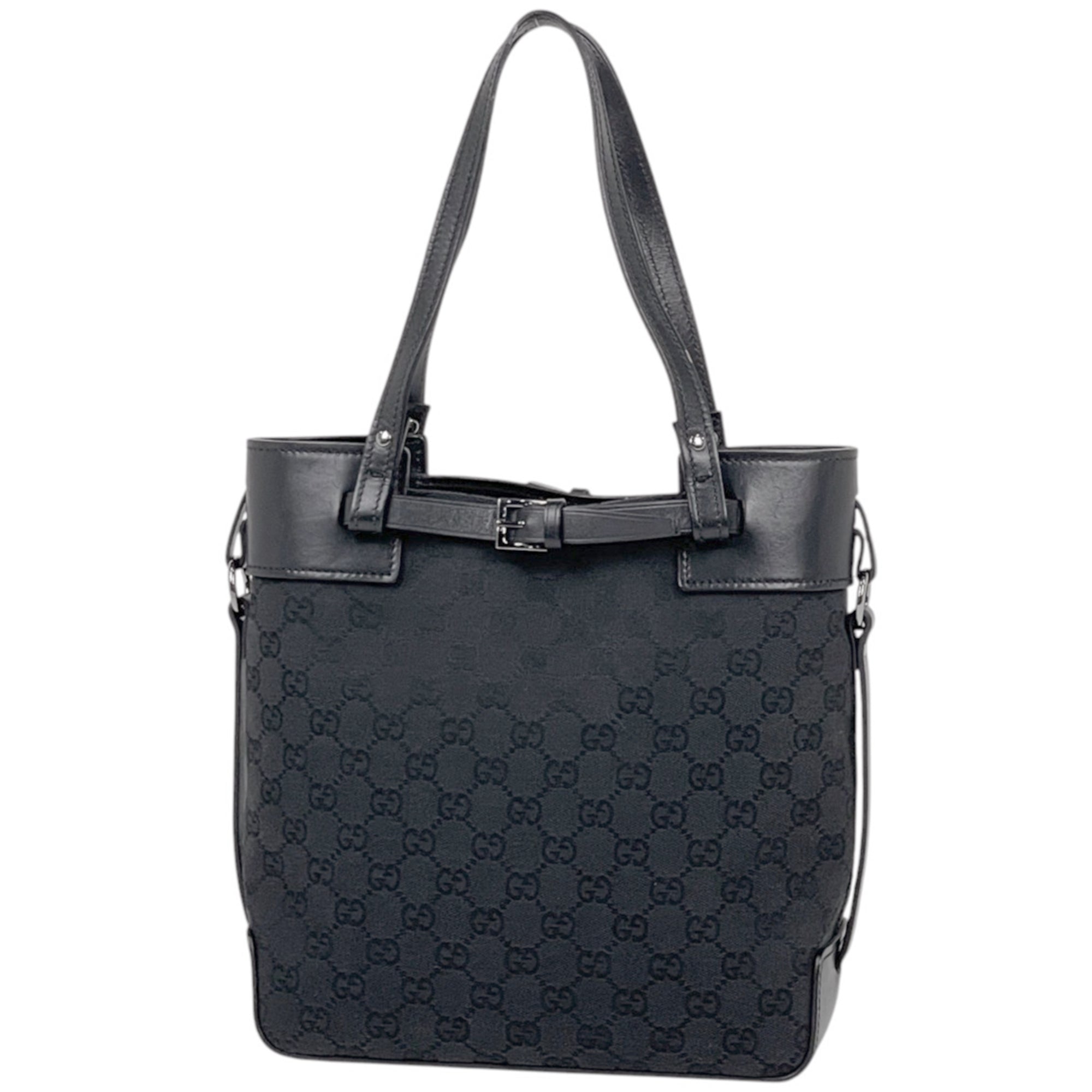 Gucci Gg Canvas Black Gg Canvas Leather Tote Bag (Pre-Owned)