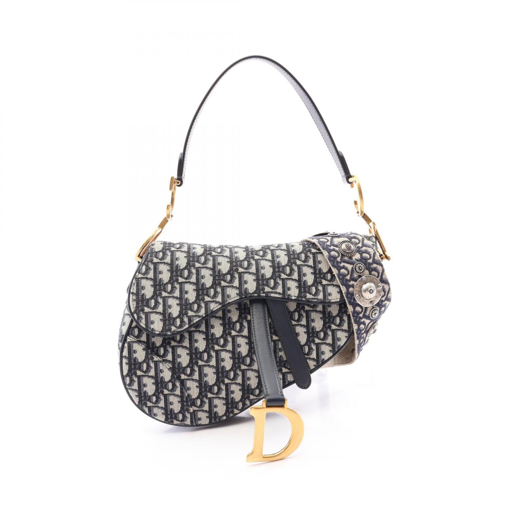 Christian Dior Ivory Navy Canvas Saddle Bag (Pre-Owned)