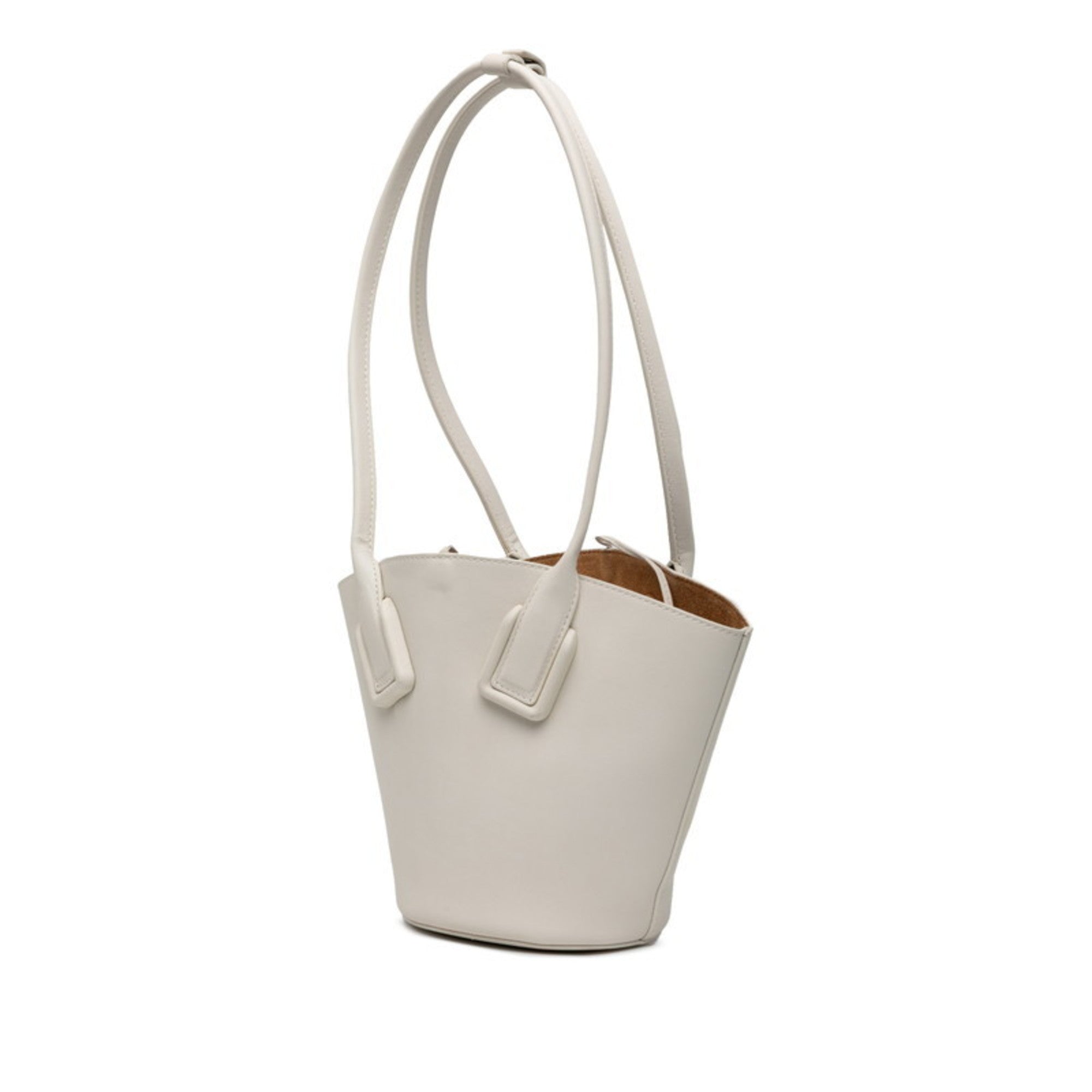 Bottega Veneta White Leather Basket Shoulder Bag Tote Bag (Pre-Owned)