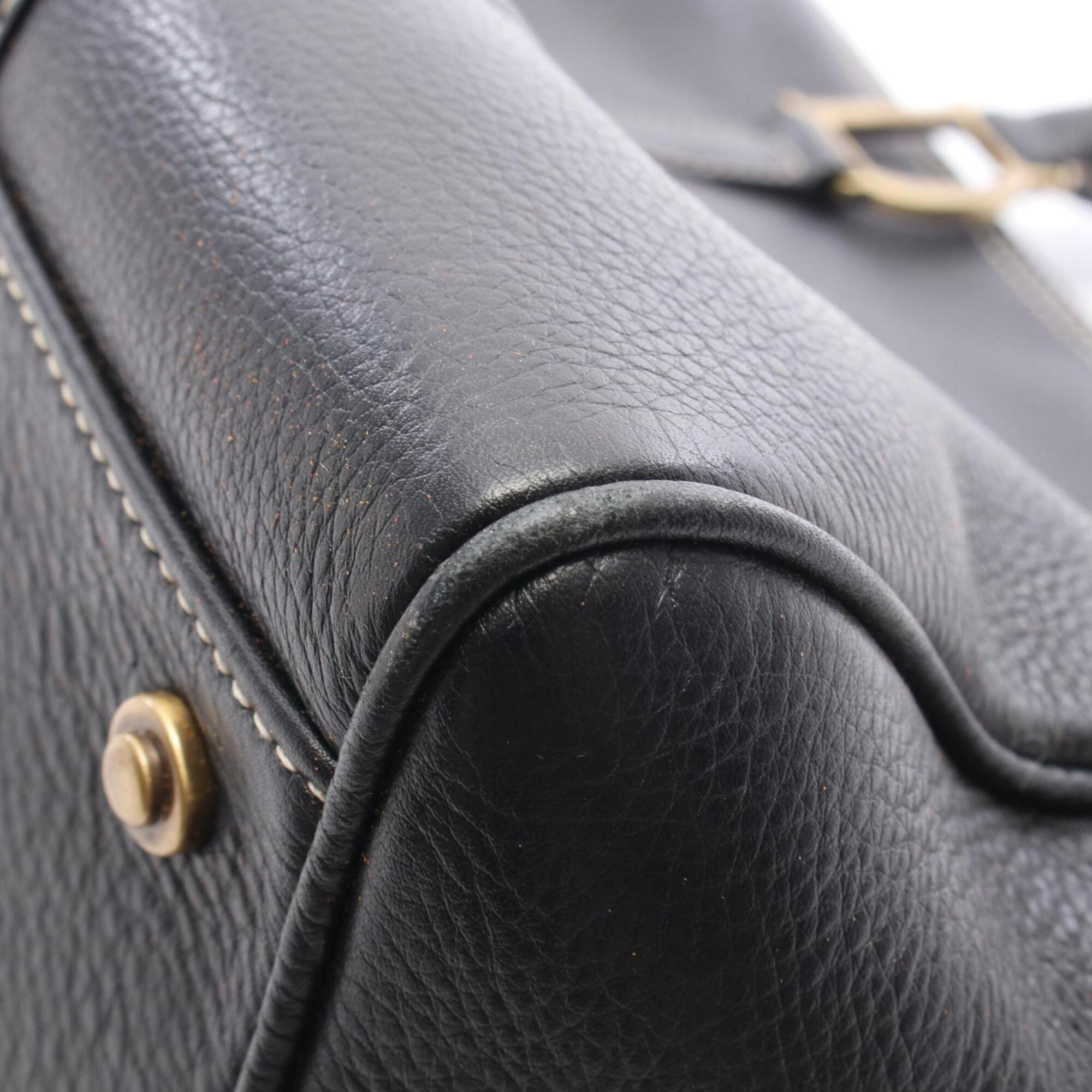 Christian Dior Black Leather Boston Bag Handbag (Pre-Owned)