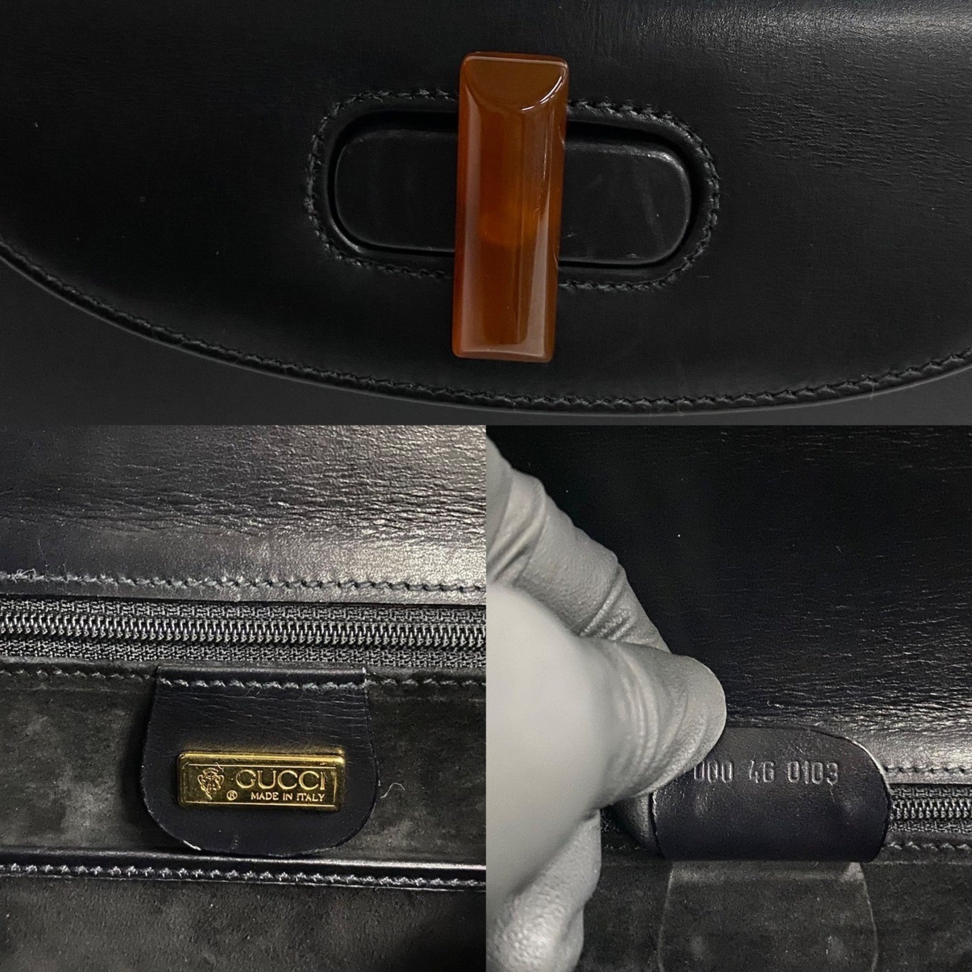 Gucci Black Leather Handbag Tote Bag (Pre-Owned)