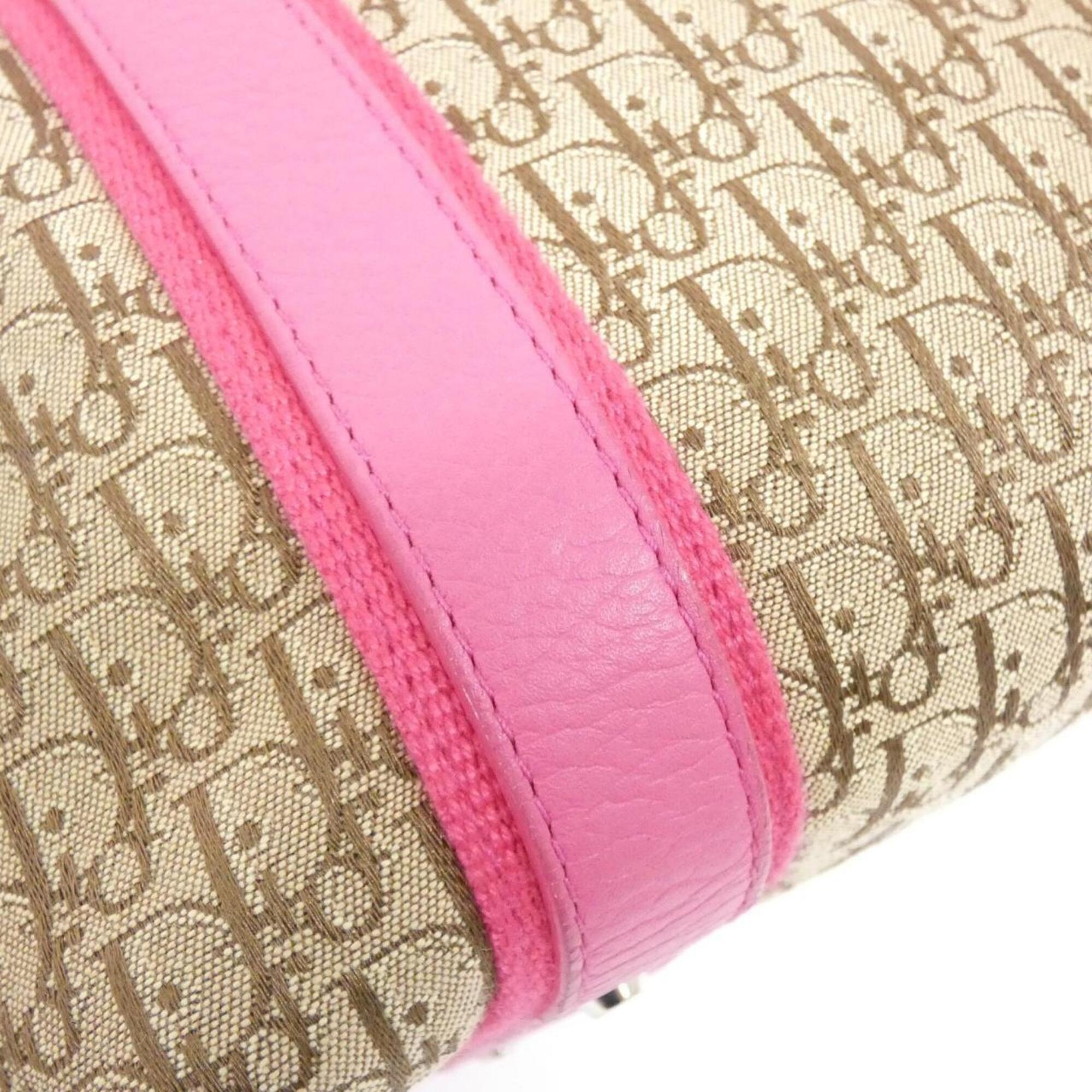 Christian Dior Beige Pink Canvas Leather Handbag (Pre-Owned)