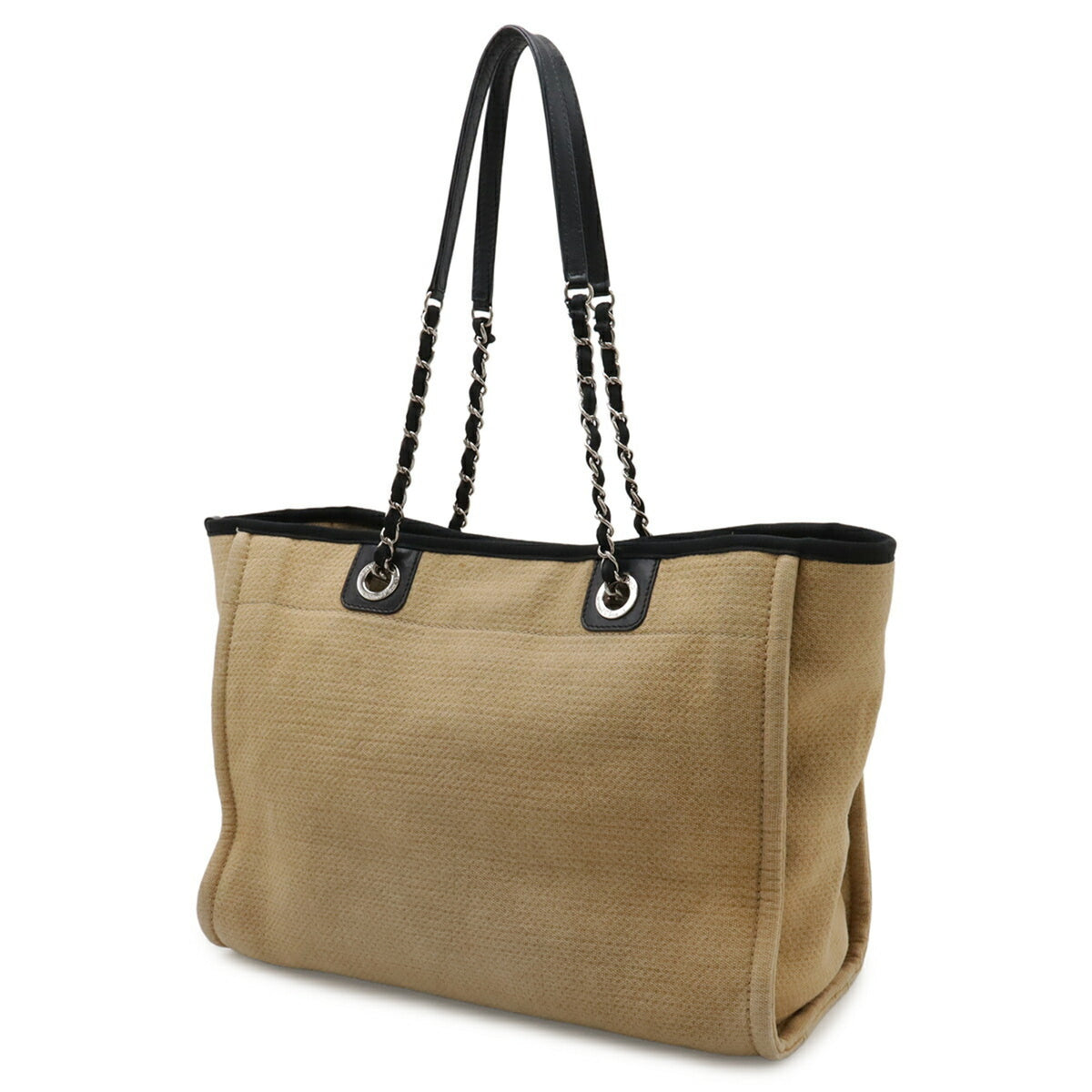 Chanel Beige Black Canvas Shoulder Bag Tote Bag (Pre-Owned)