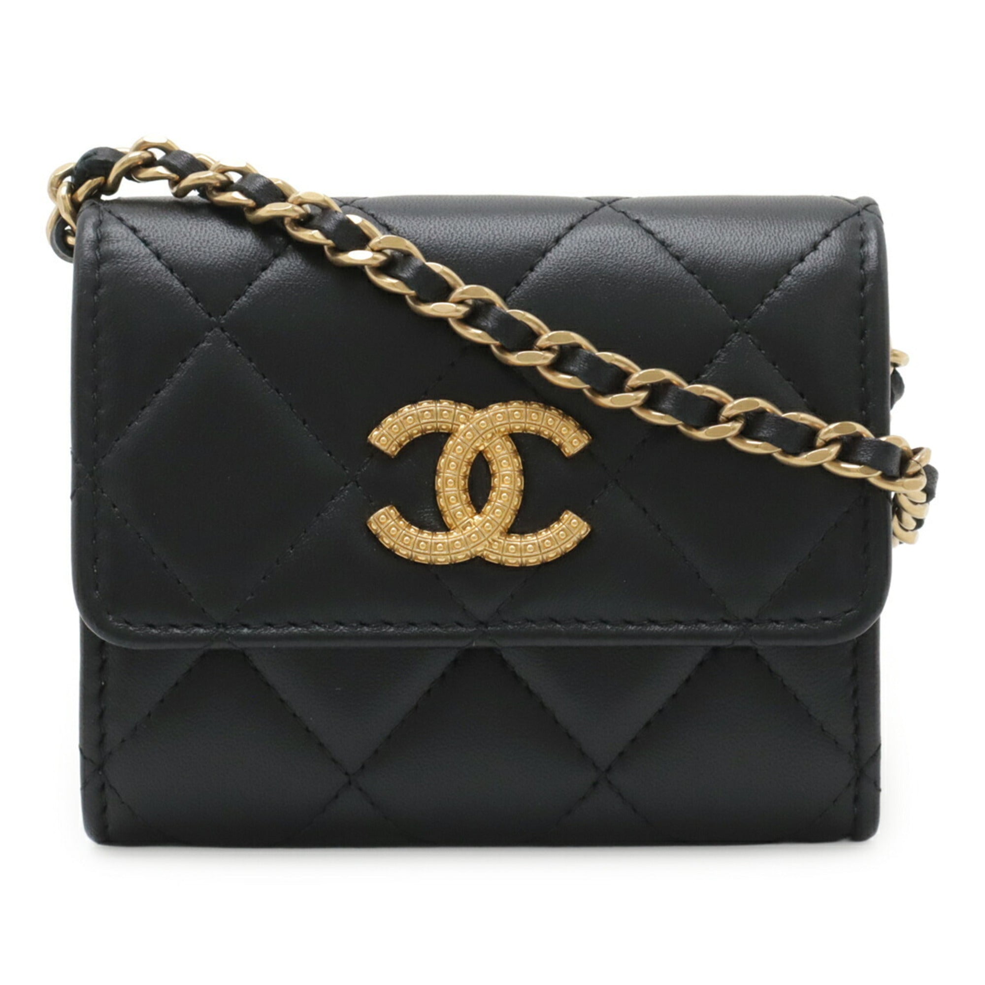 Chanel Matelasse Black Leather Chain/Shoulder Wallet (Pre-Owned)