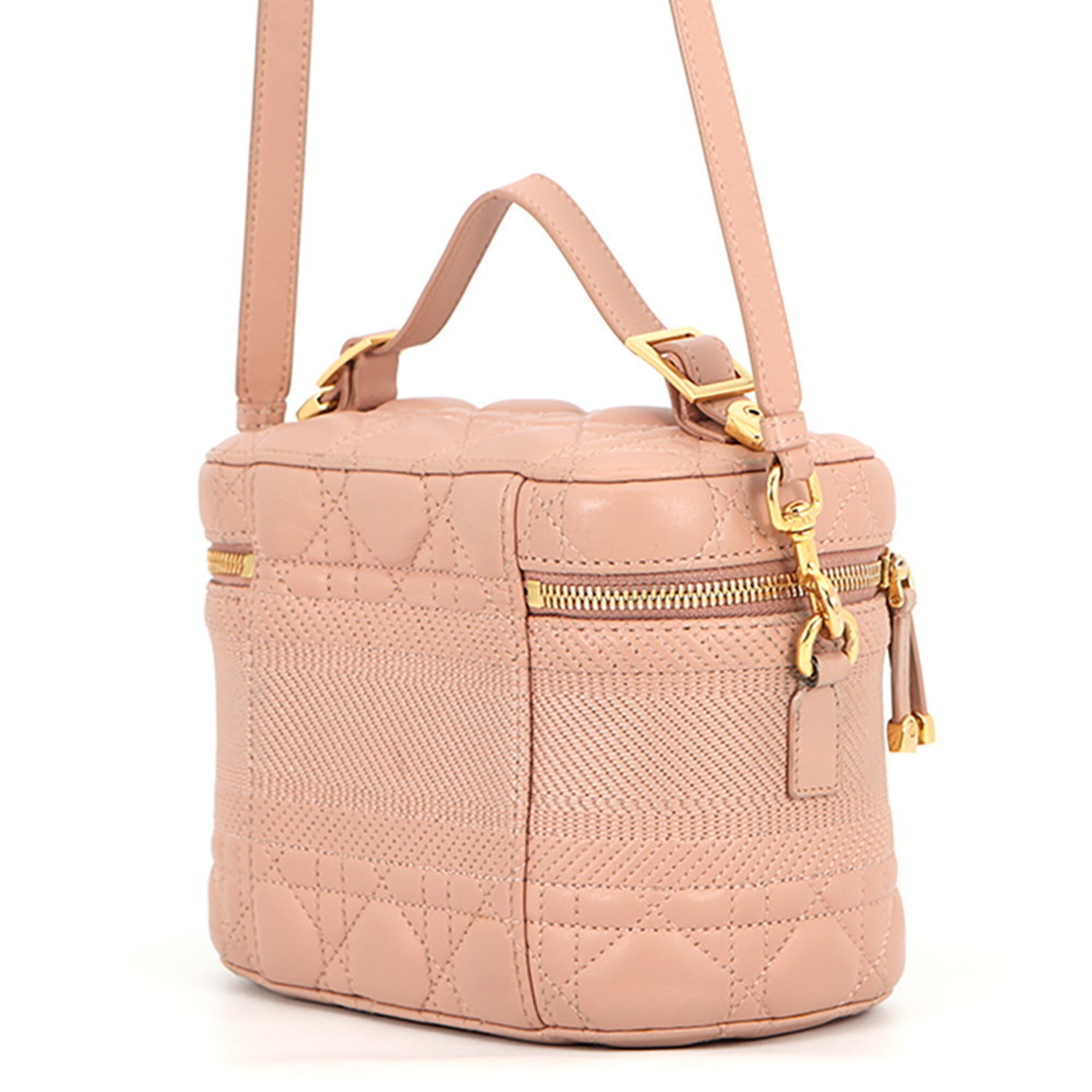 Christian Dior Pink Beige Leather Handbag Vanity Bag (Pre-Owned)