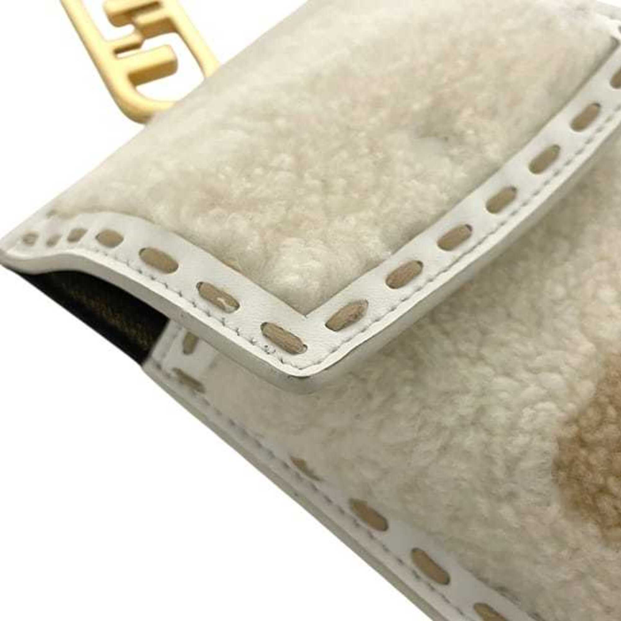 Fendi Beige White Leather Fur Pouch (Pre-Owned)