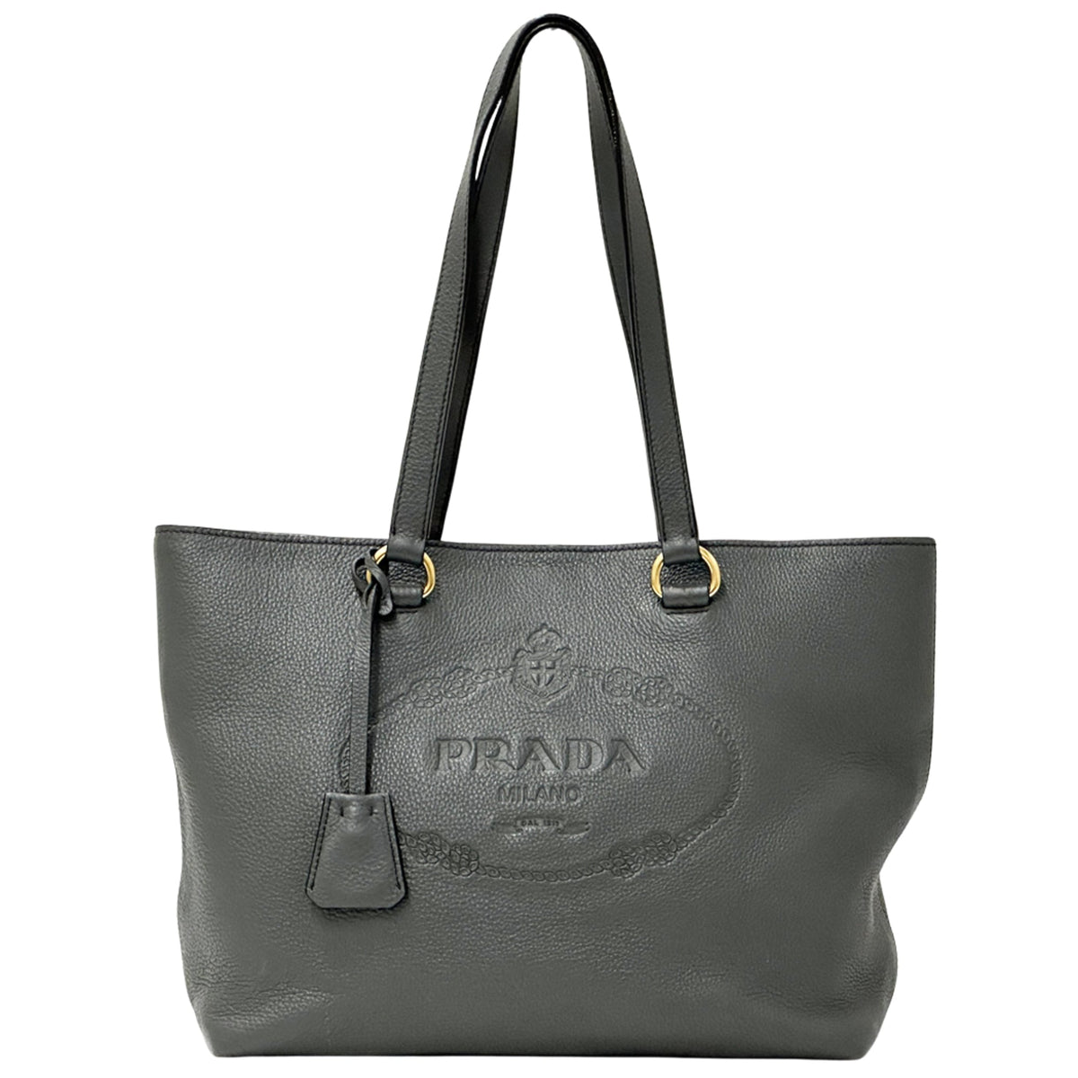 Prada Gray Leather Tote Bag (Pre-Owned)