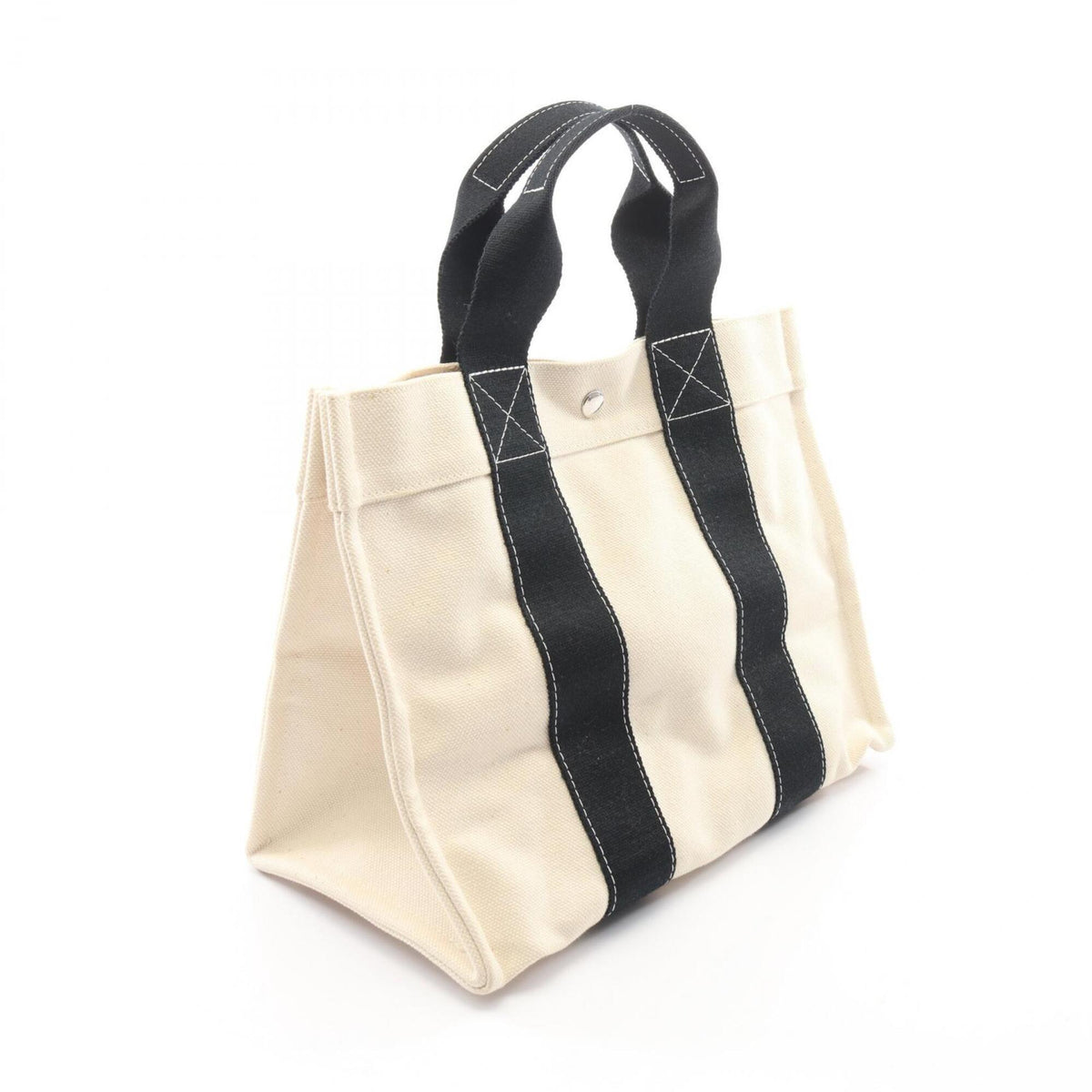 Hermes Black Ivory Canvas Handbag Tote Bag (Pre-Owned)