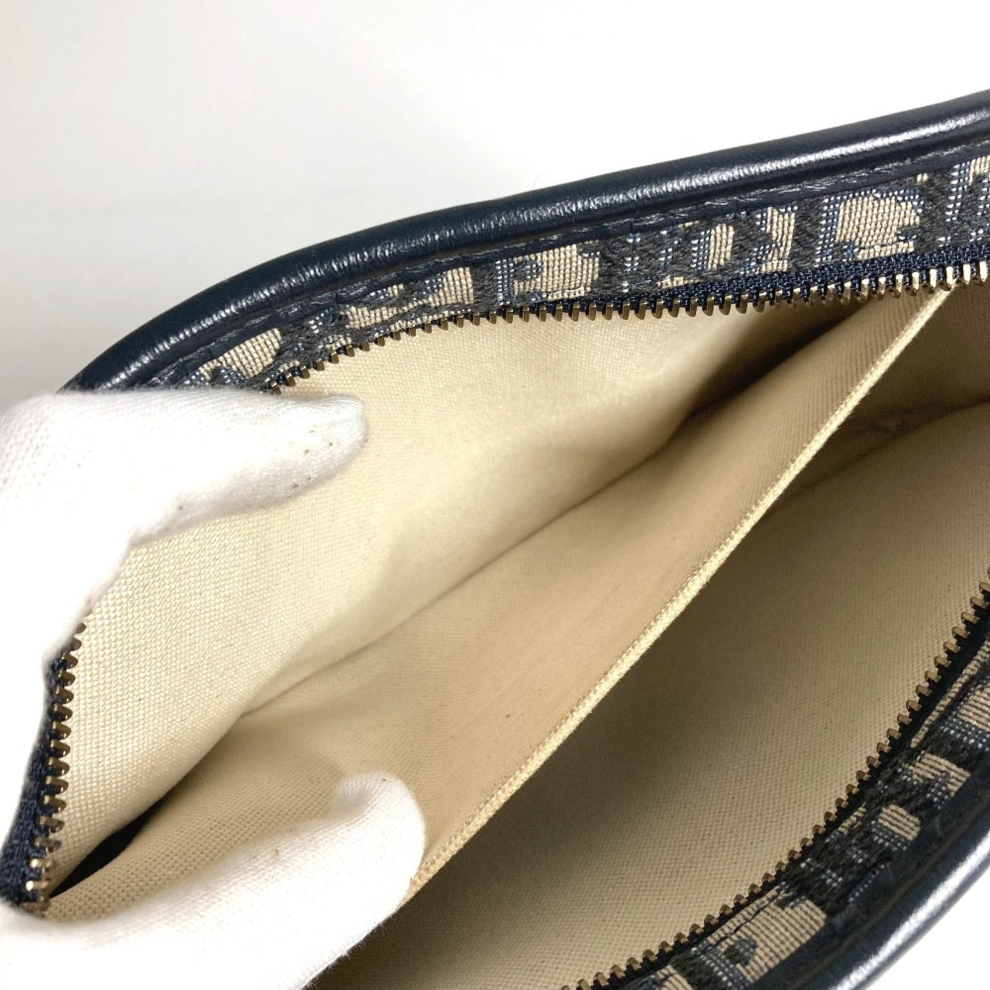 Christian Dior Navy Leather Canvas Clutch Bag Handbag Pouch (Pre-Owned)