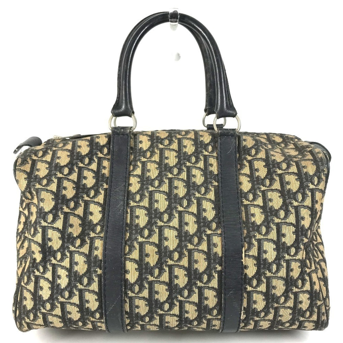 Christian Dior Navy Leather Canvas Boston Bag Handbag (Pre-Owned)