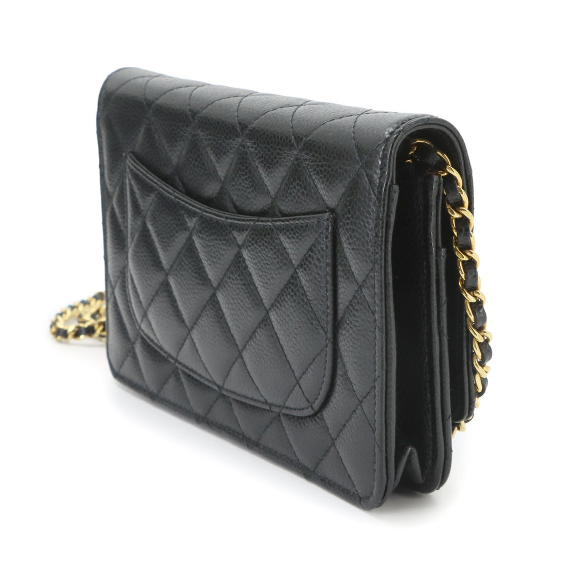 Chanel Matelasse Black Grained Calfskin Chain/Shoulder Wallet (Pre-Owned)