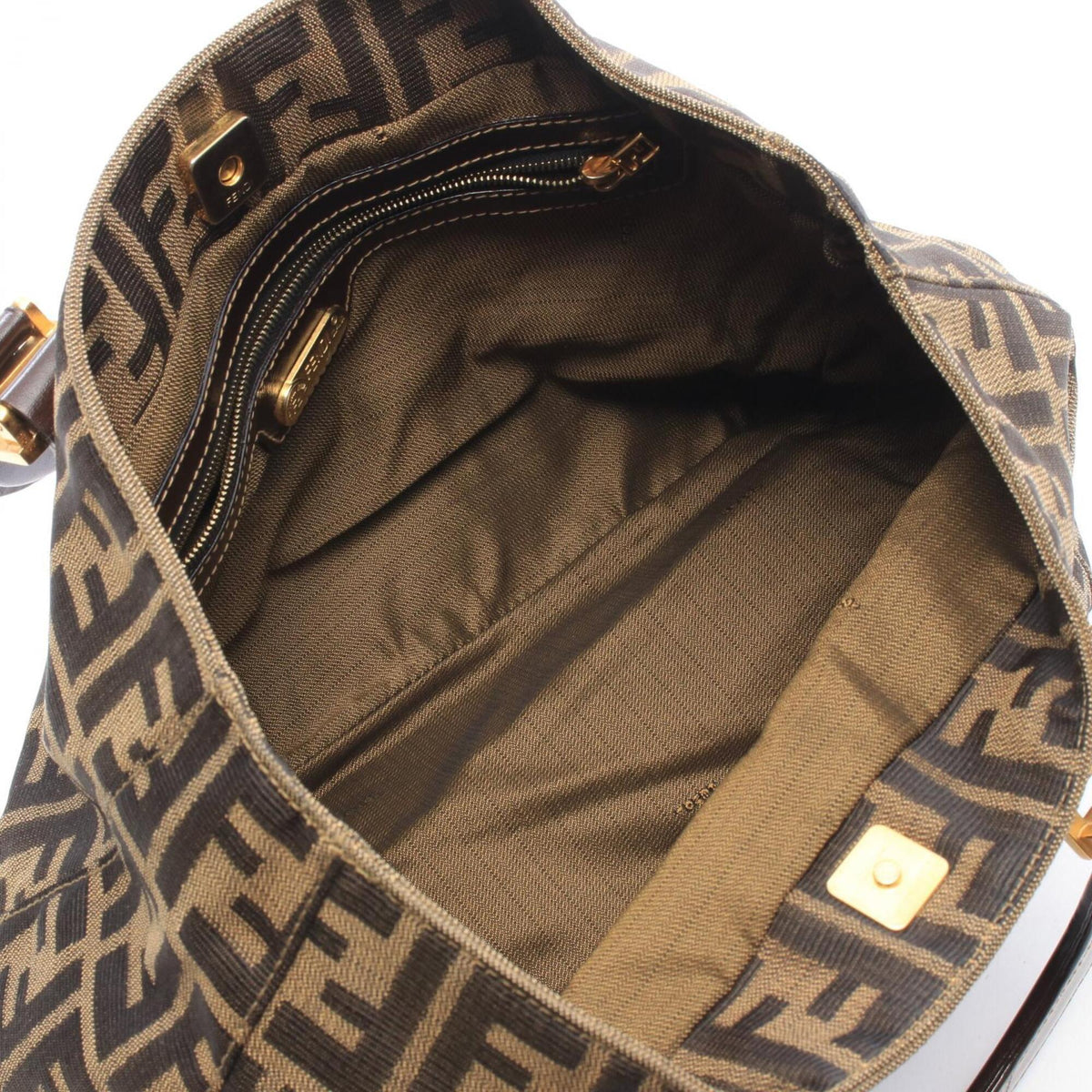 Fendi Black Brown Canvas Leather Handbag (Pre-Owned)