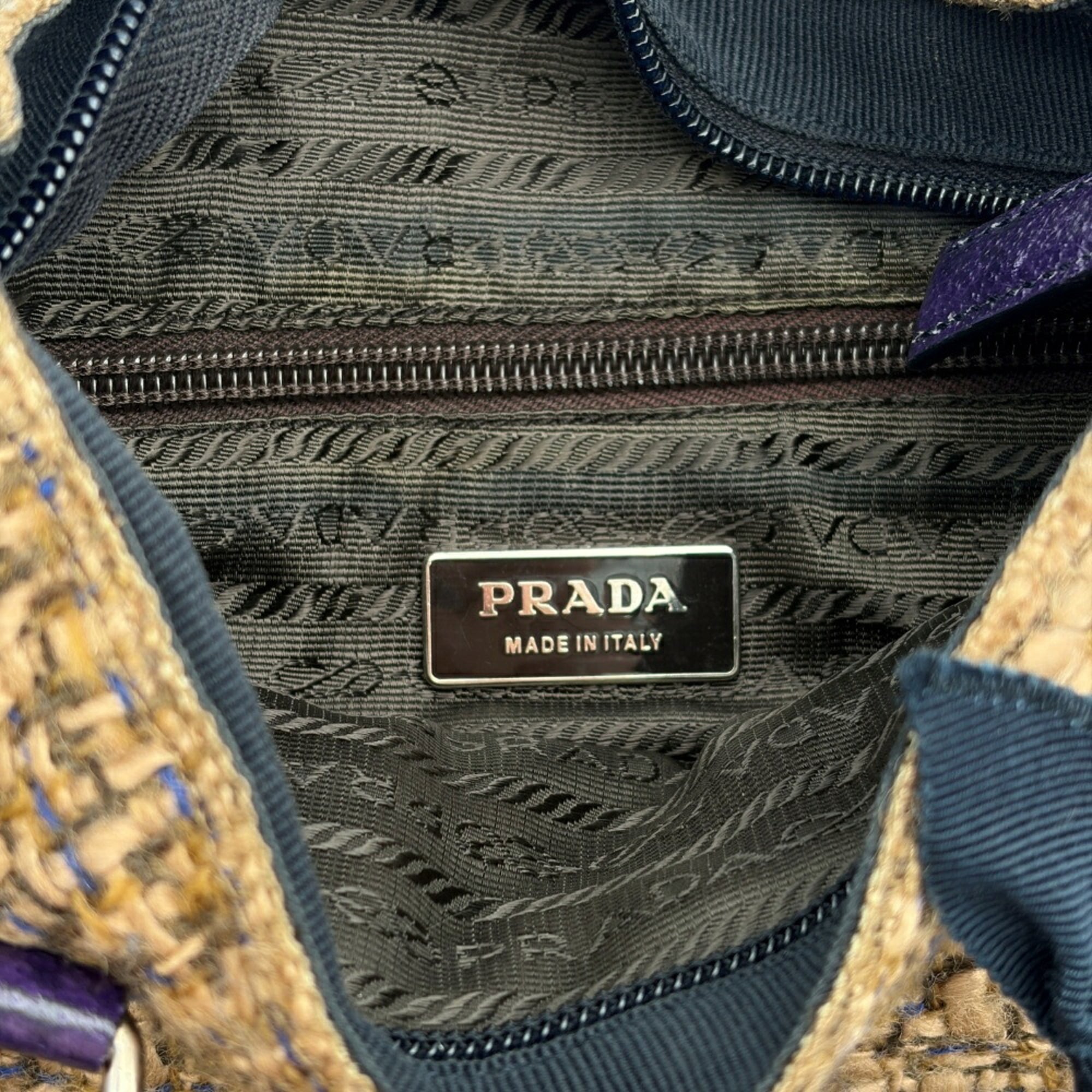 Prada Brown Purple Wool Leather Tote Bag (Pre-Owned)