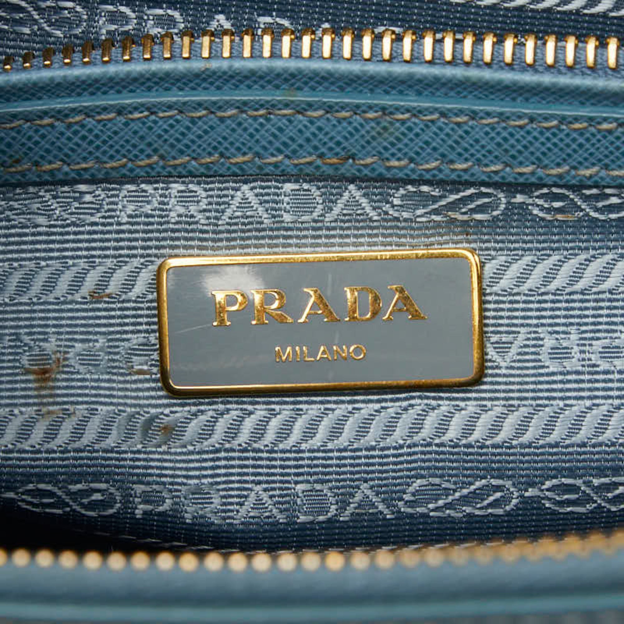 Prada Blue Leather Handbag Shoulder Bag (Pre-Owned)