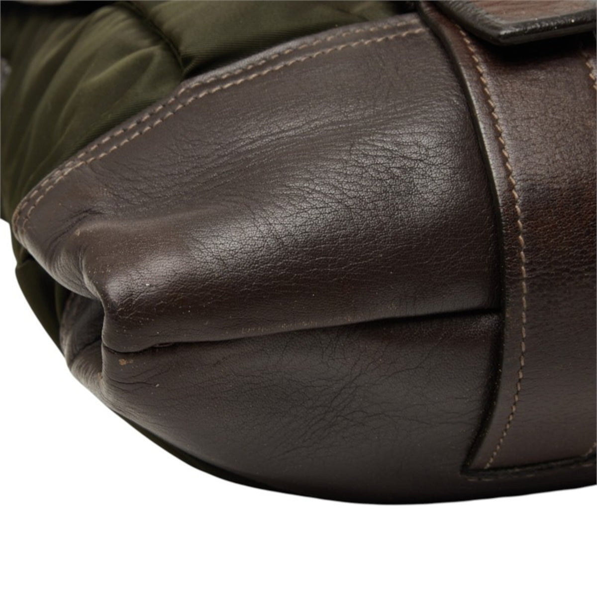 Prada Khaki Nylon Leather Messenger Bag Shoulder Bag (Pre-Owned)