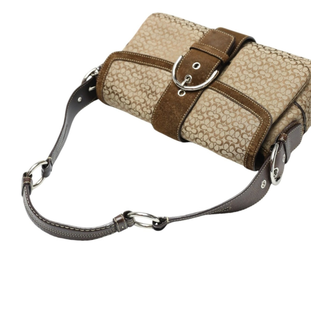Coach Signature Brown Canvas Leather Handbag Shoulder Bag (Pre-Owned)