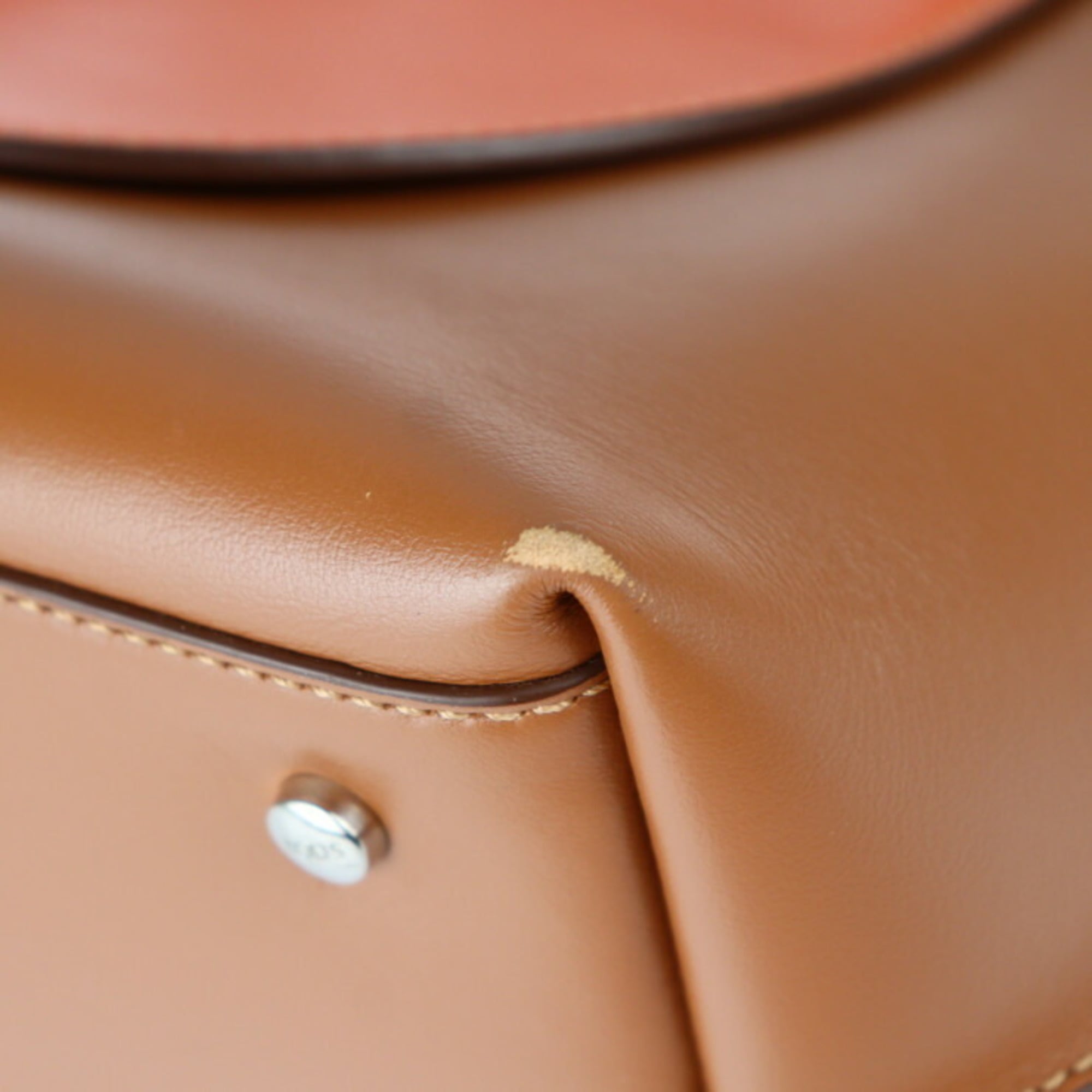 Tod's Beige Brown Orange Leather Handbag Shoulder Bag Tote Bag (Pre-Owned)