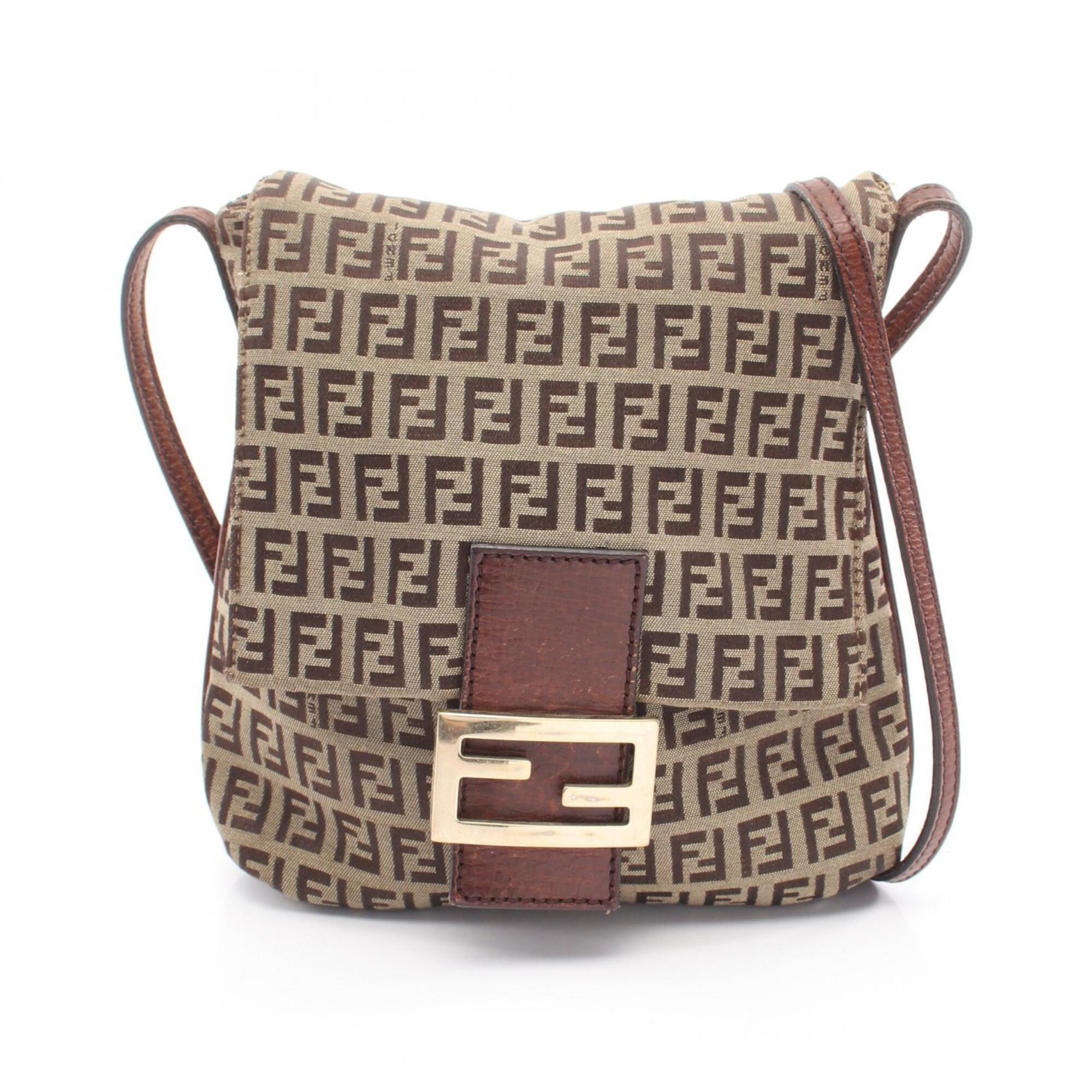 Fendi Beige Brown Canvas Leather Handbag Shoulder Bag (Pre-Owned)