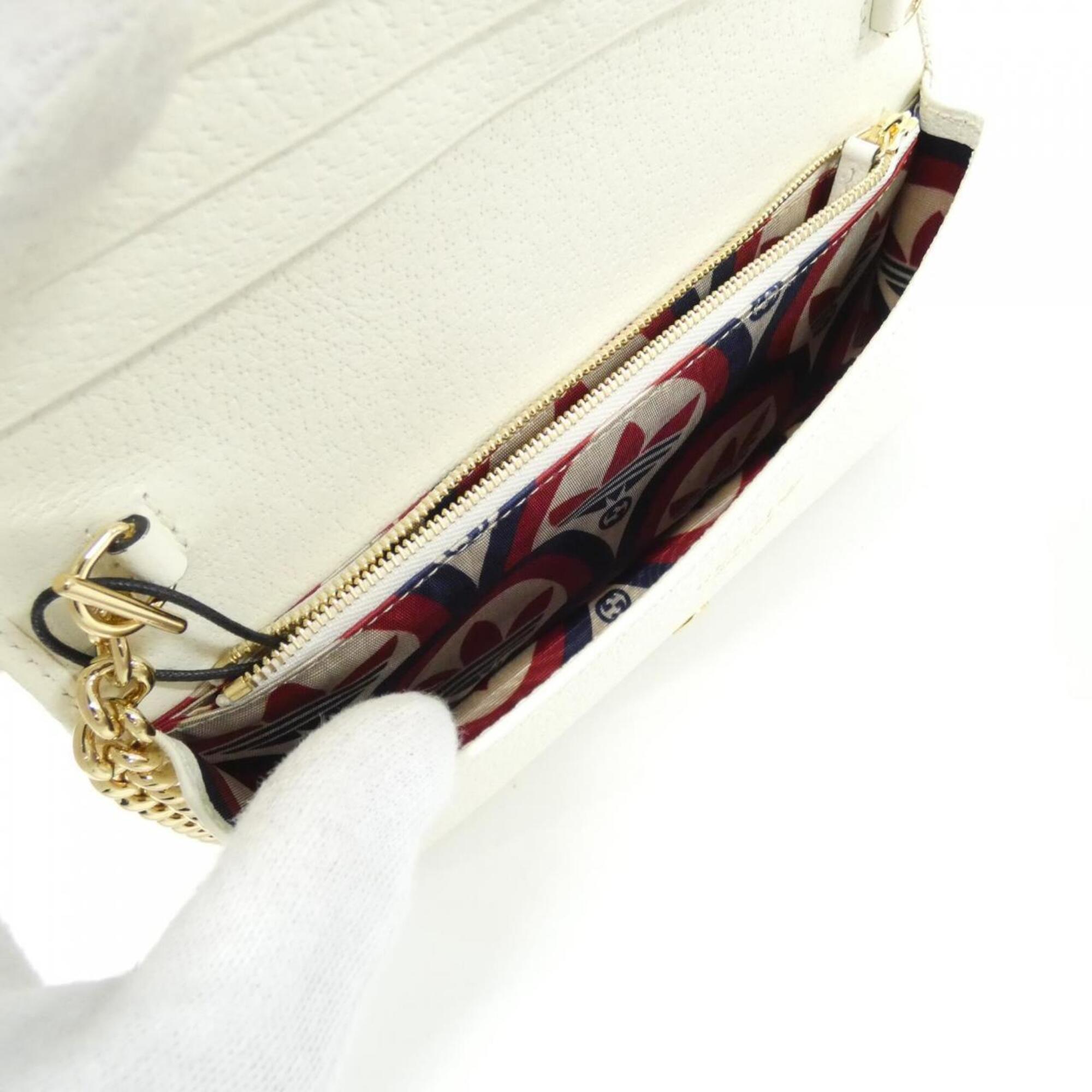 Gucci Black White Leather Chain/Shoulder Wallet (Pre-Owned)