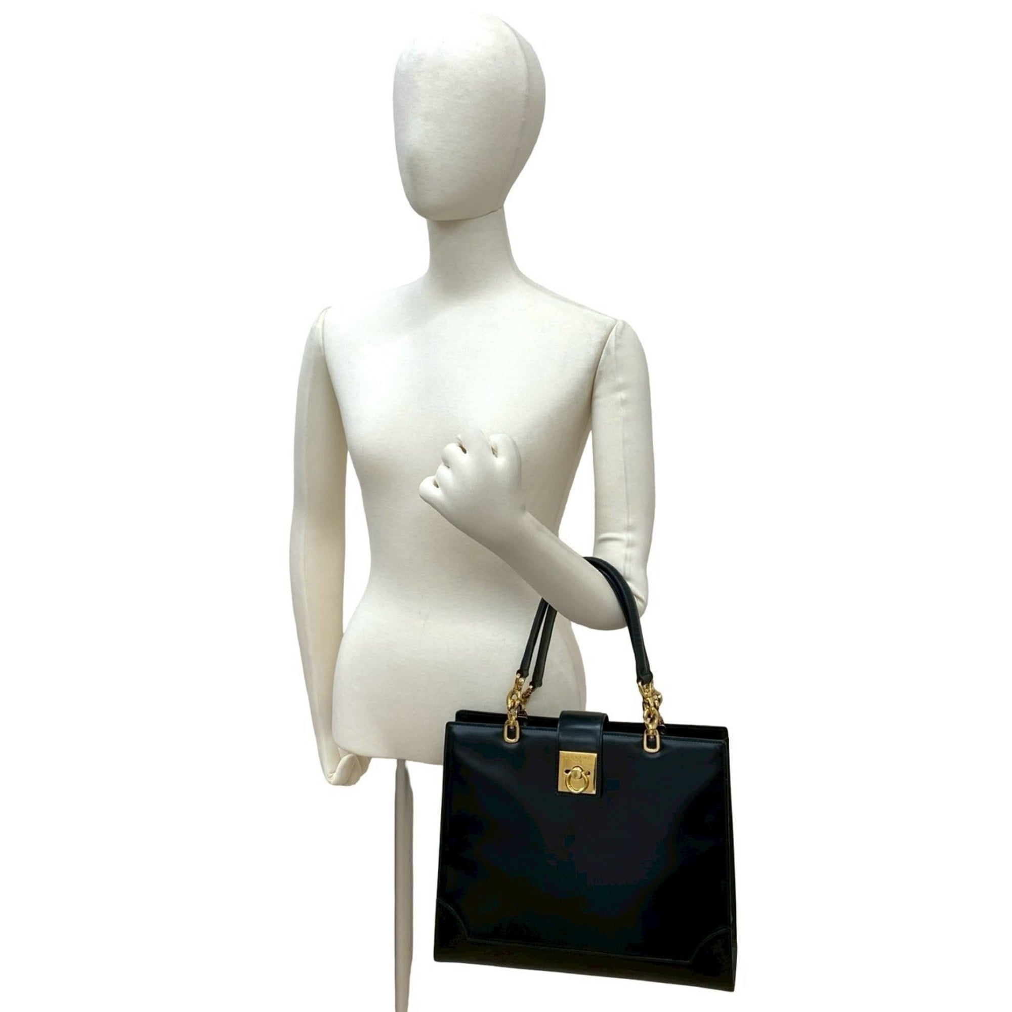 Celine Black Leather Handbag Tote Bag (Pre-Owned)