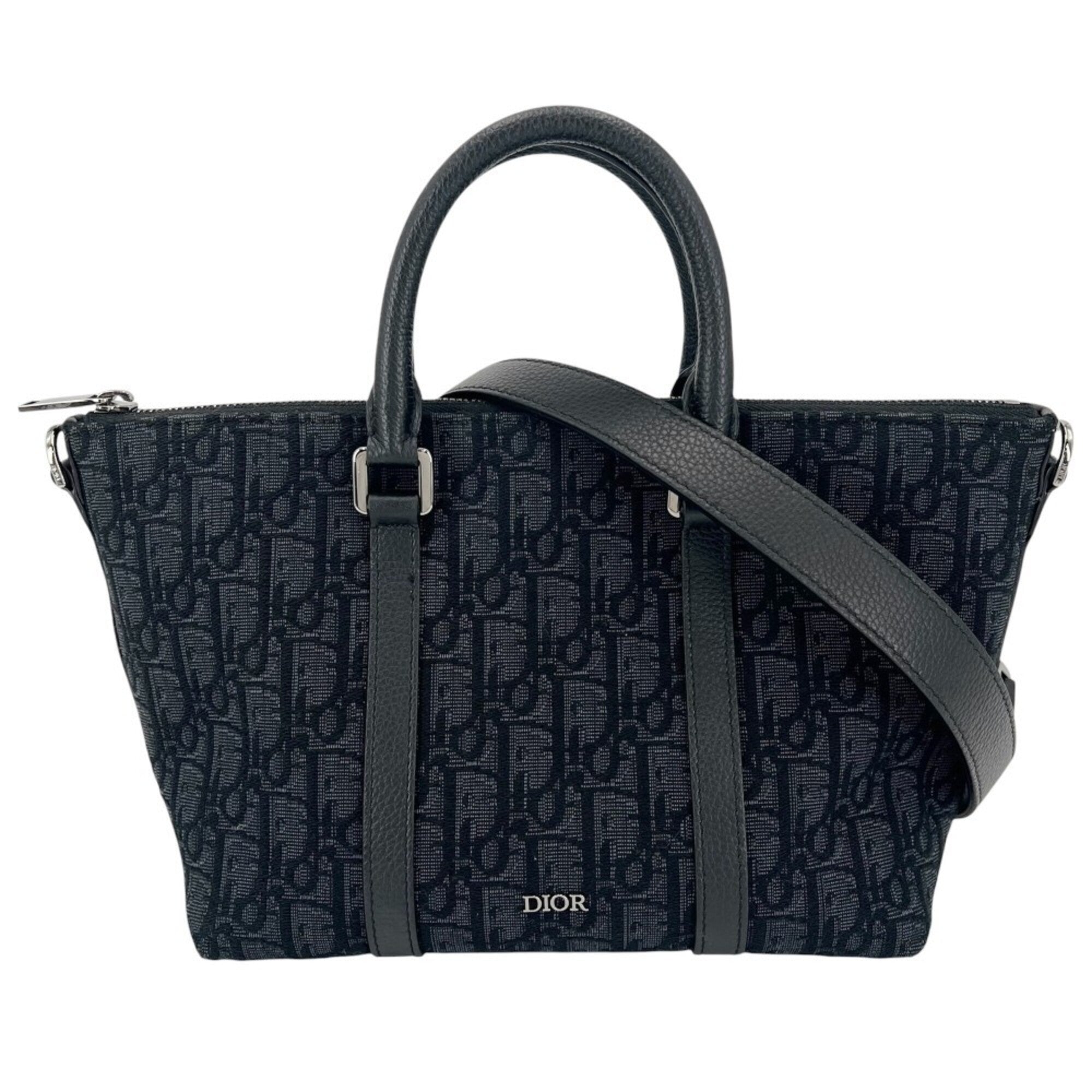 Christian Dior Navy Canvas Leather Handbag Shoulder Bag (Pre-Owned)