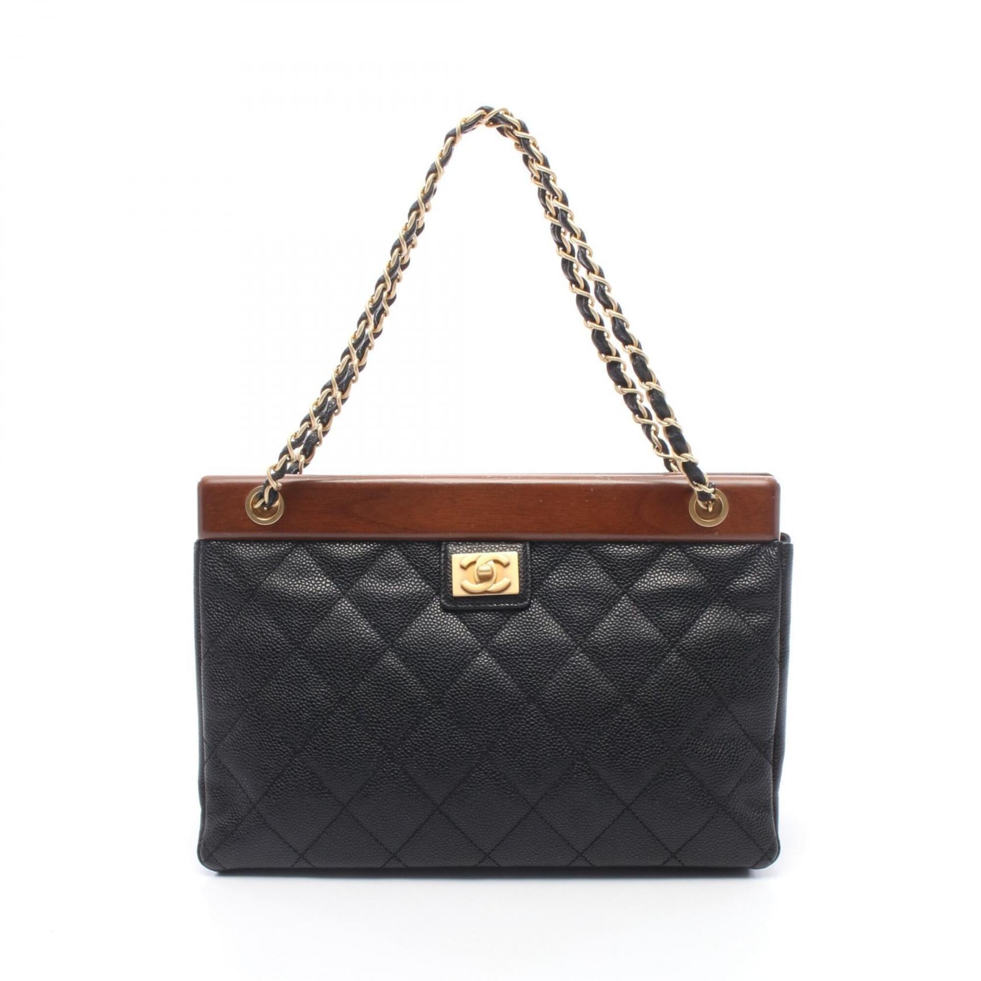 Chanel Black Brown Grained Calfskin Handbag Tote Bag (Pre-Owned)