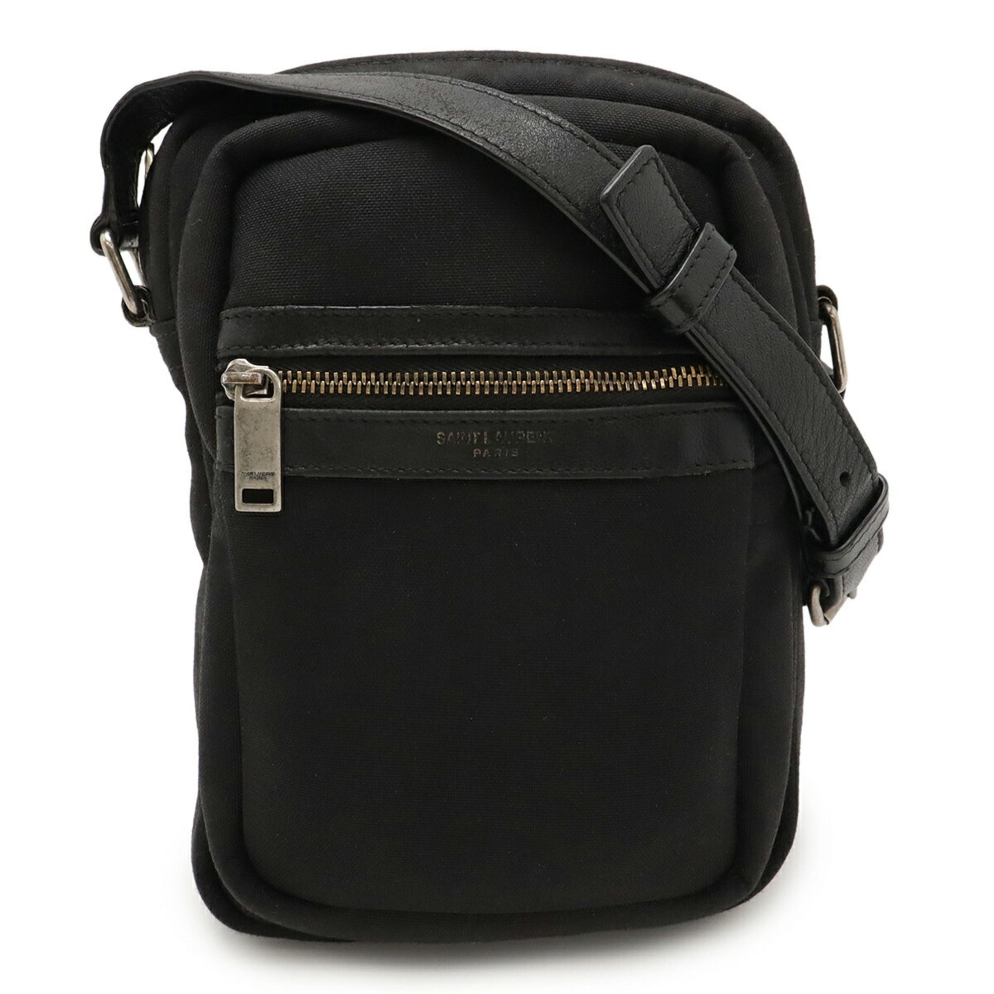 Yves Saint Laurent Black Canvas Leather Pochette Shoulder Bag (Pre-Owned)