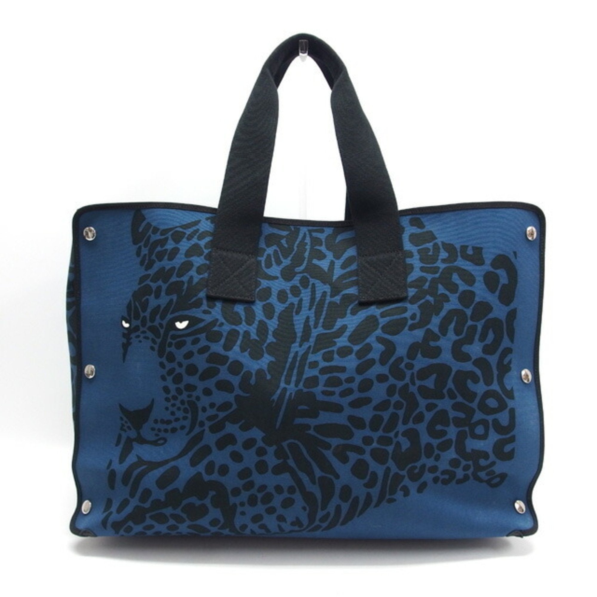 Hermes Black Blue Canvas Tote Bag (Pre-Owned)