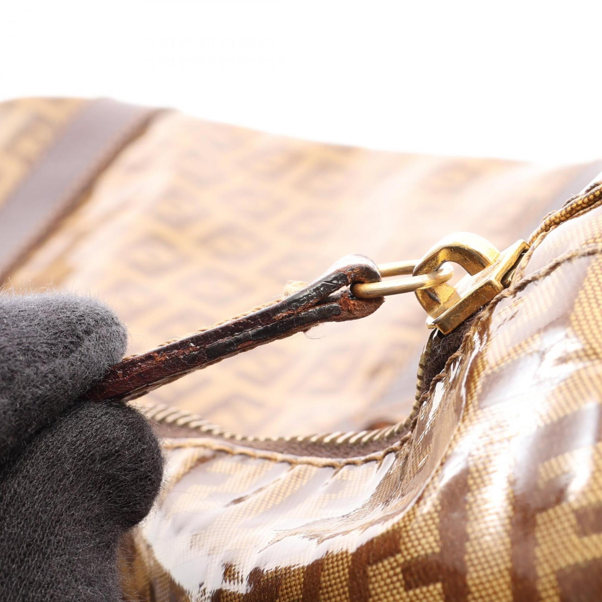 Fendi Beige Brown Canvas Leather Boston Bag Handbag (Pre-Owned)