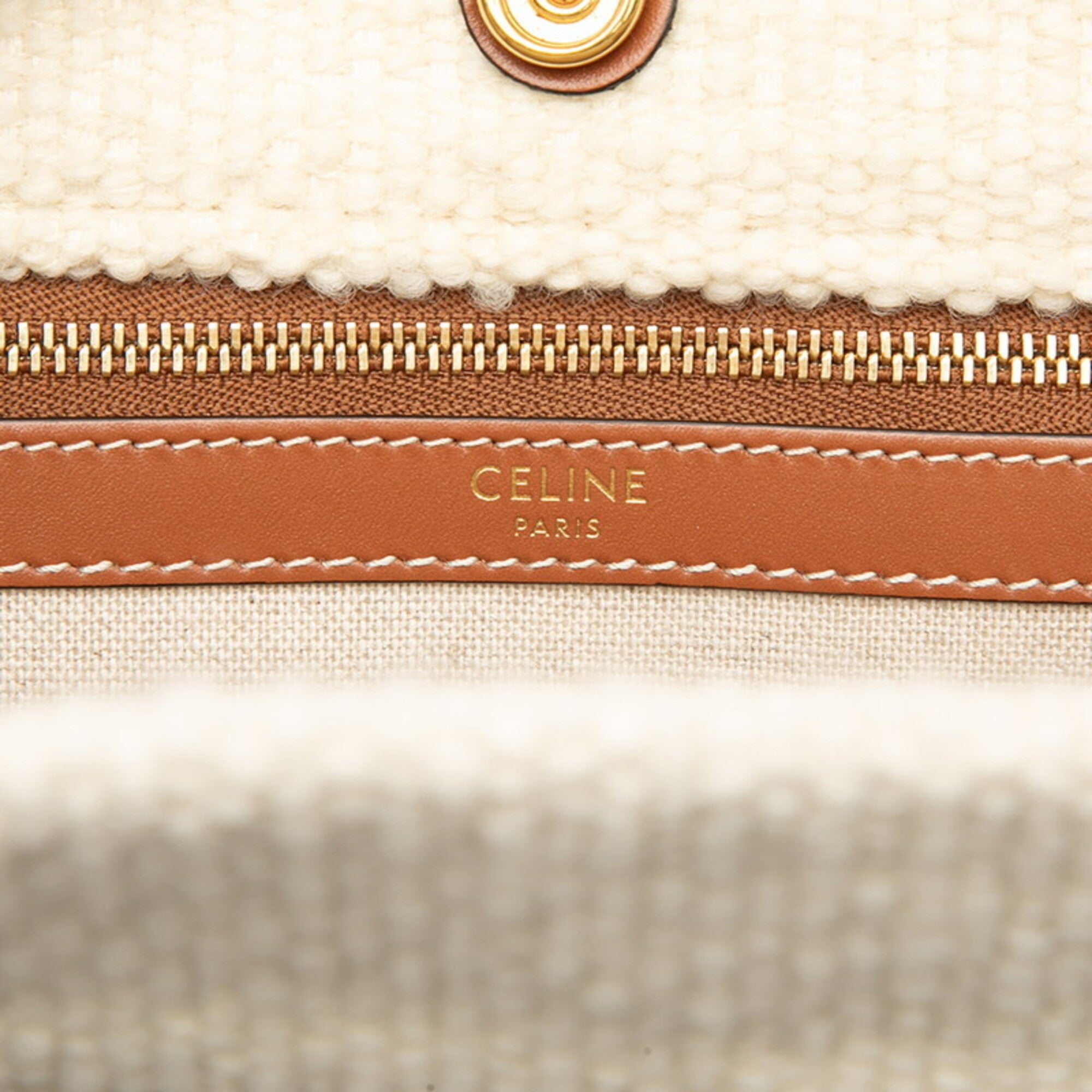 Celine Ivory Red Color Leather Textile Shoulder Bag Tote Bag (Pre-Owned)