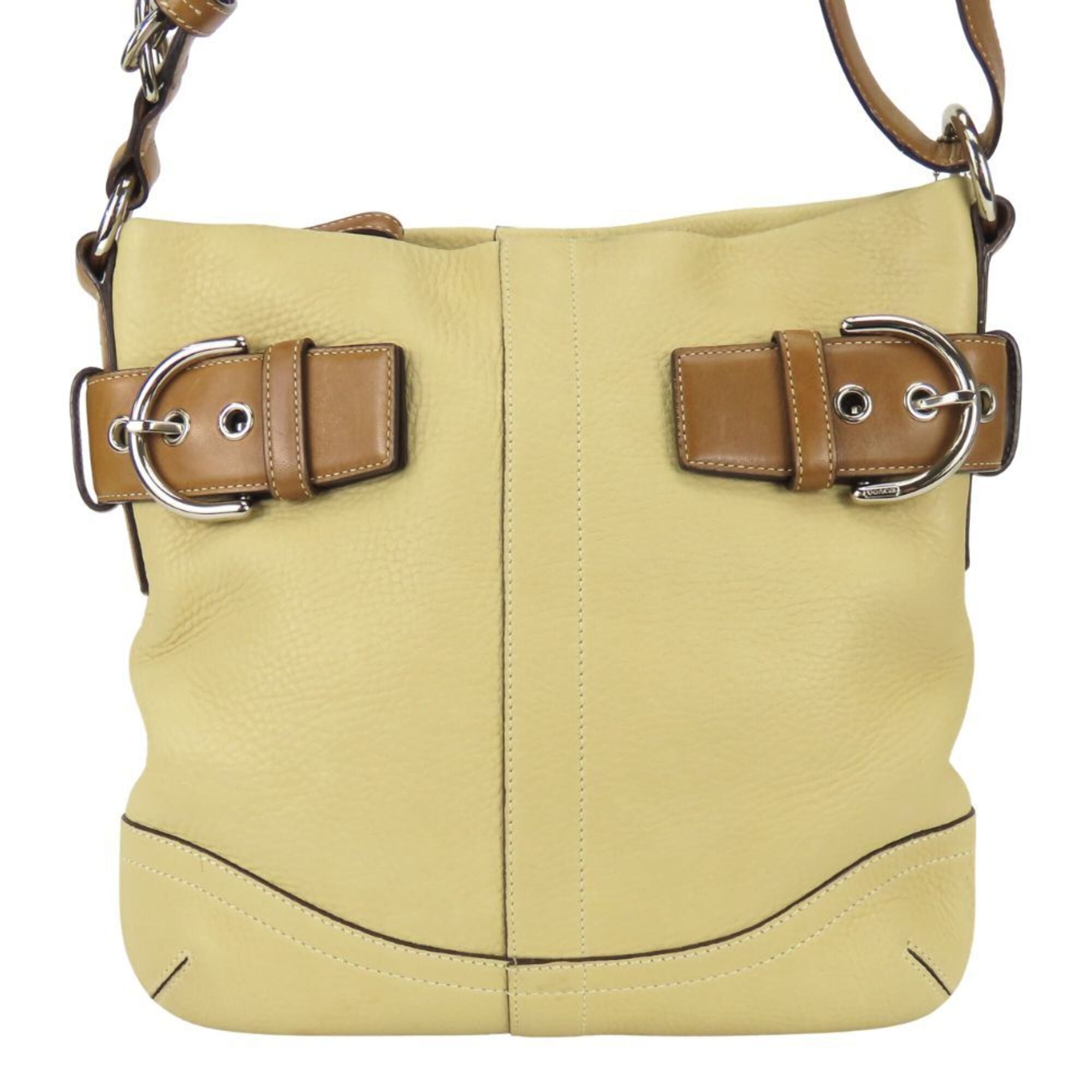 Coach Beige Brown Leather Shoulder Bag (Pre-Owned)